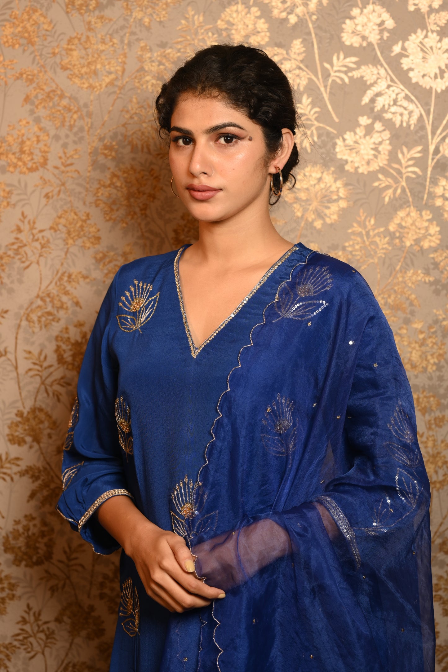 Egyptian Blue Sequins Hand Embroidered suit set