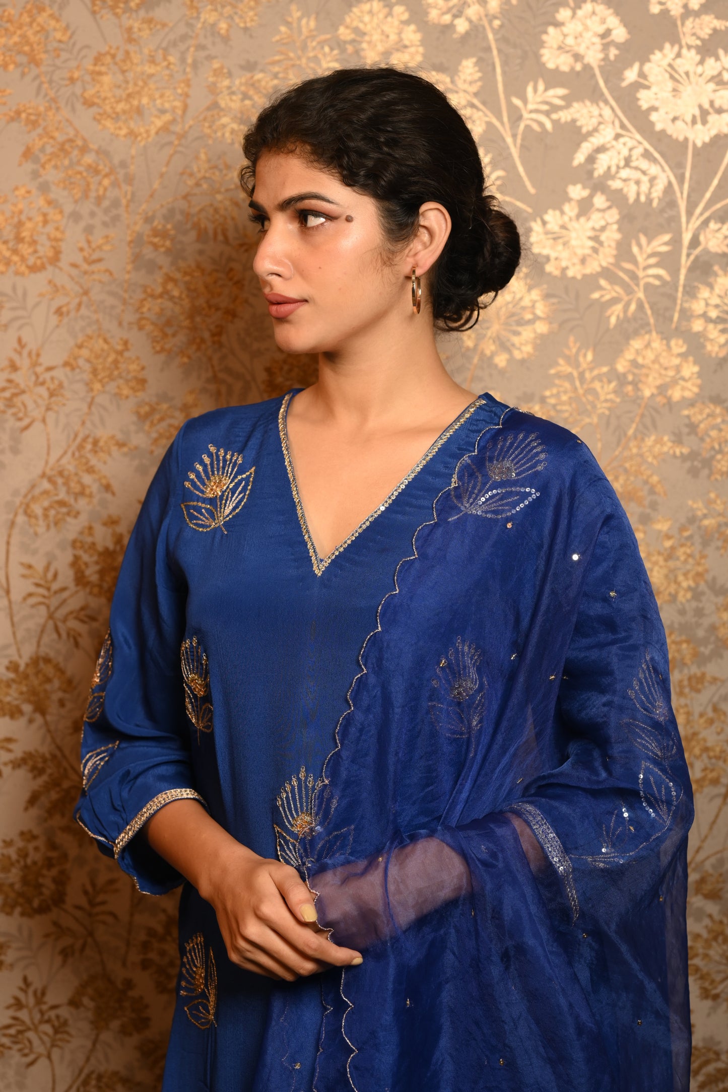 Egyptian Blue Sequins Hand Embroidered suit set