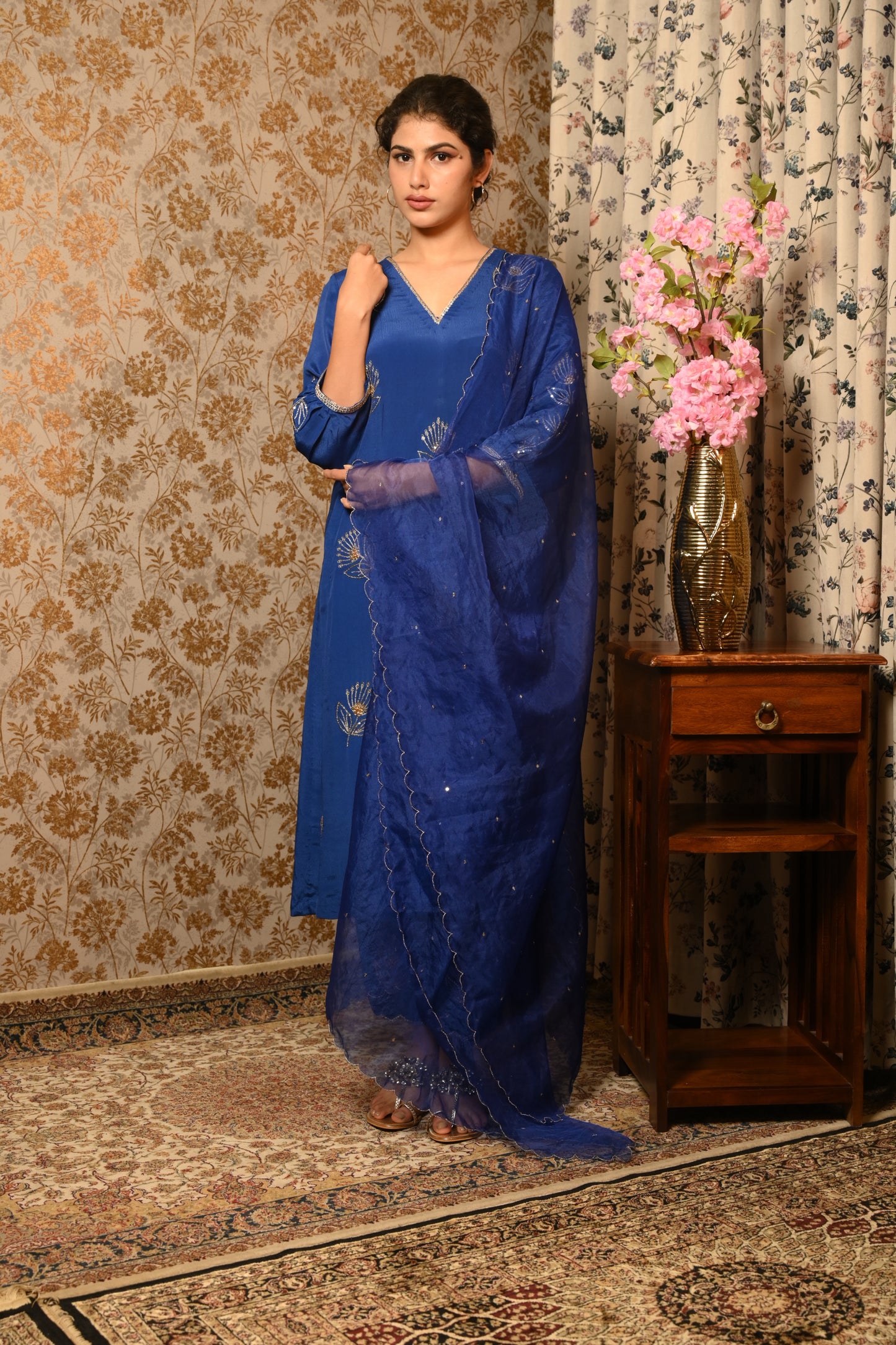 Egyptian Blue Sequins Hand Embroidered suit set