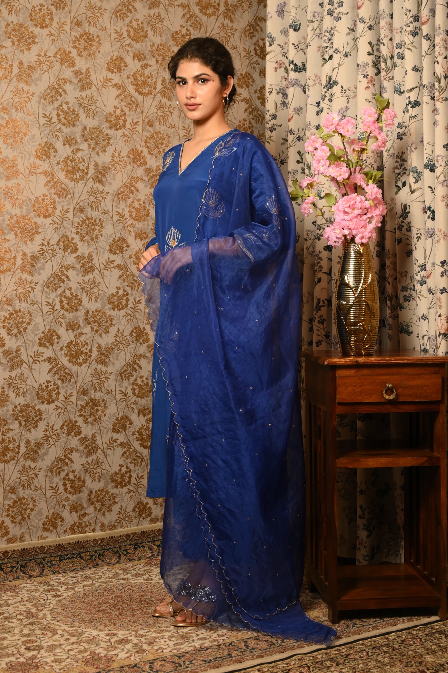 Egyptian Blue Sequins Hand Embroidered suit set