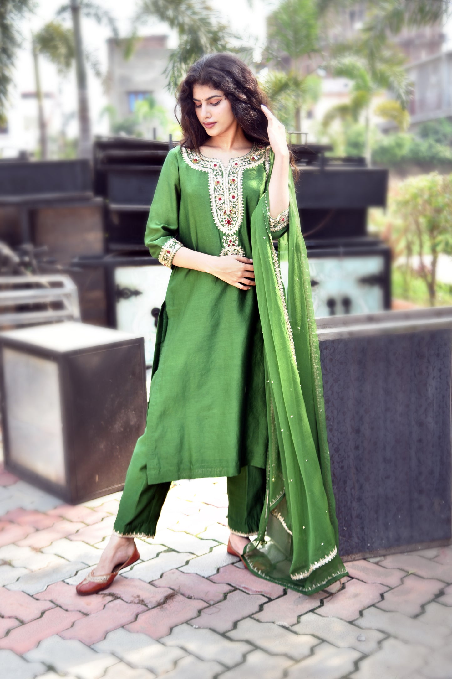 Fern Green Sequins & Zardozi Hand Embroidered Kurti set