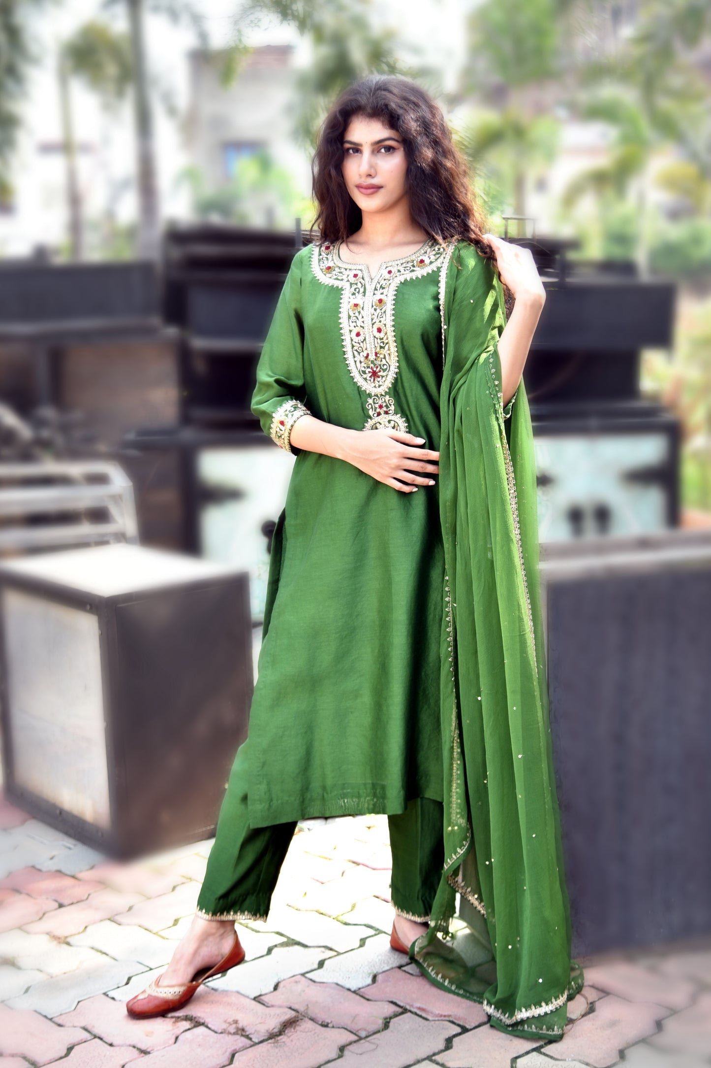 Fern Green Sequins & Zardozi Hand Embroidered Kurti set