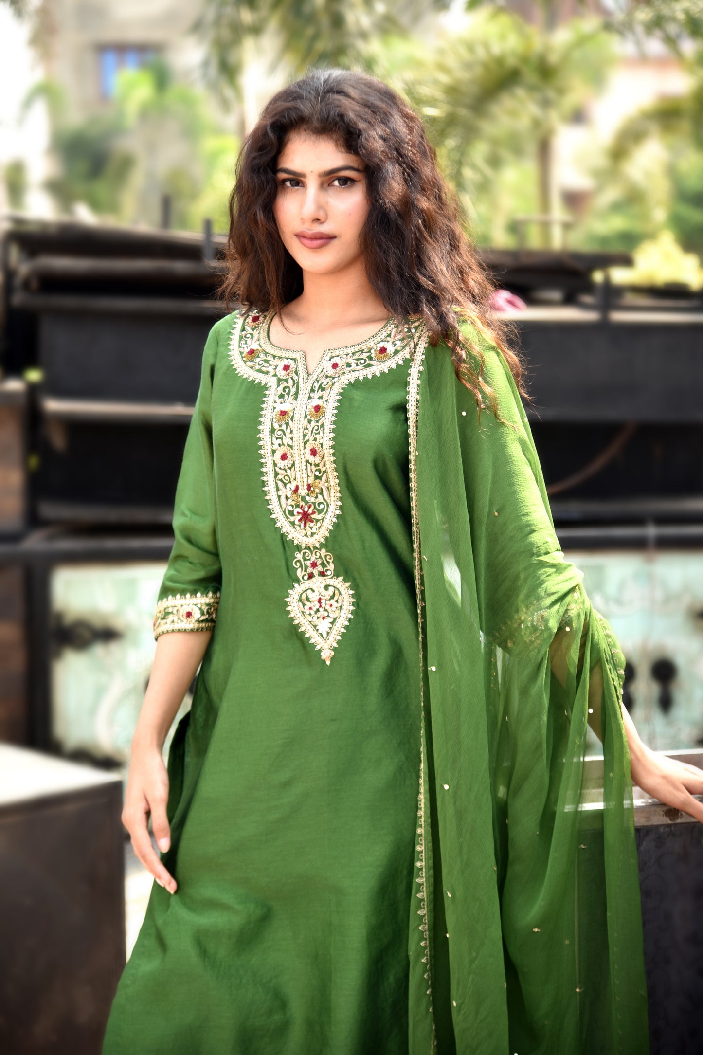 Fern Green Sequins & Zardozi Hand Embroidered Kurti set
