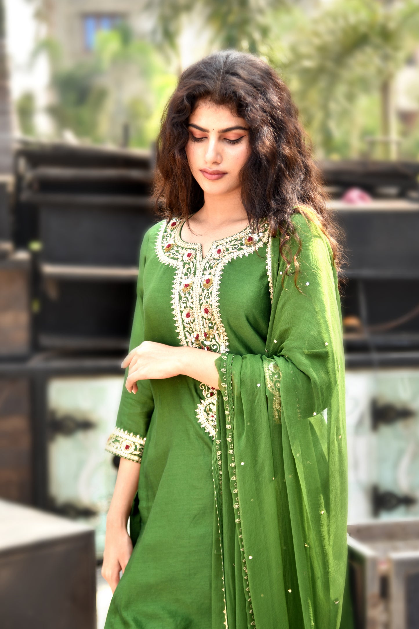 Fern Green Sequins & Zardozi Hand Embroidered Kurti set