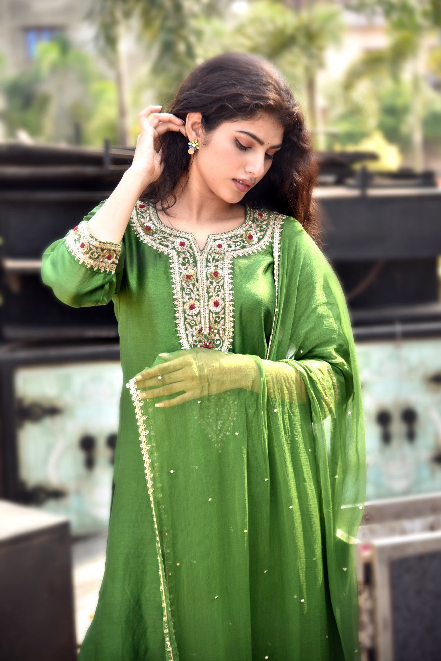 Fern Green Sequins & Zardozi Hand Embroidered Kurti set