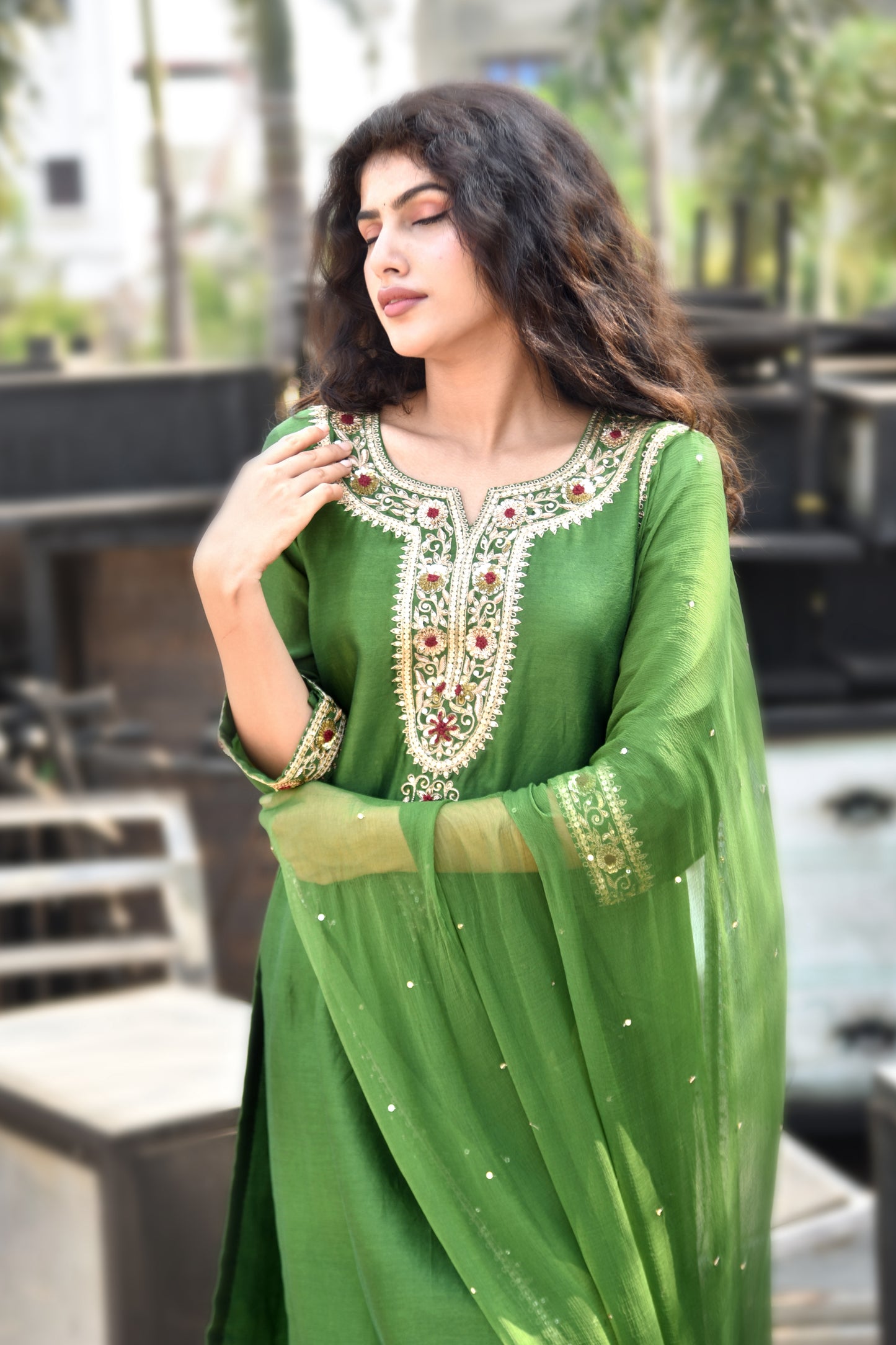 Fern Green Sequins & Zardozi Hand Embroidered Kurti set