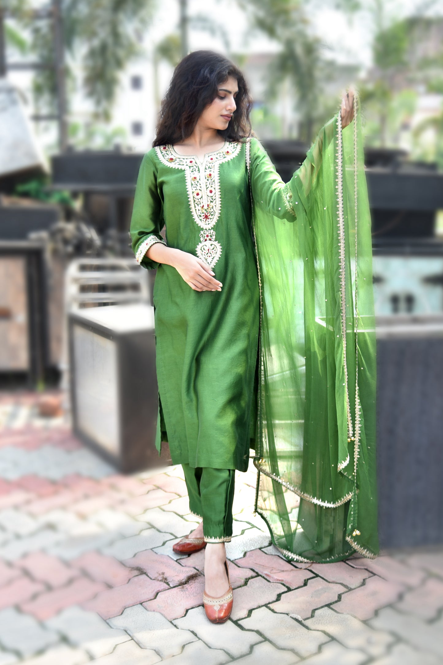 Fern Green Sequins & Zardozi Hand Embroidered Kurti set