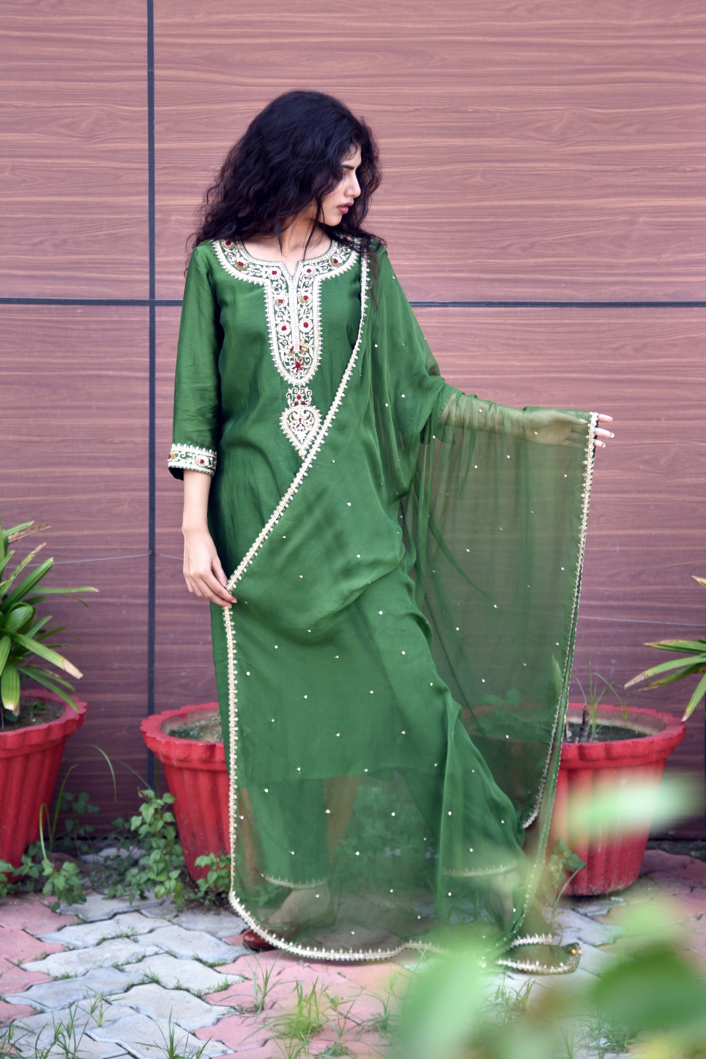 Fern Green Sequins & Zardozi Hand Embroidered Kurti set