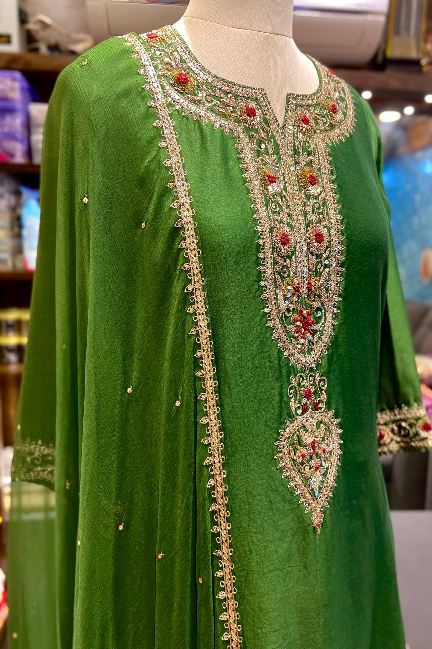 Fern Green Sequins & Zardozi Hand Embroidered Kurti set