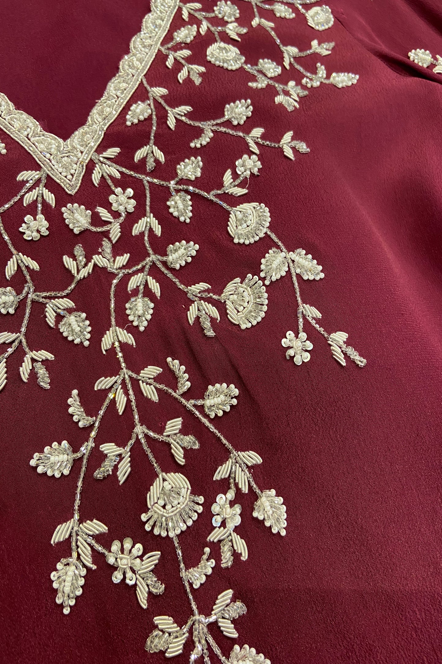 Merlot Wine Pearl & Zardozi work Hand Embroidered Kurti set
