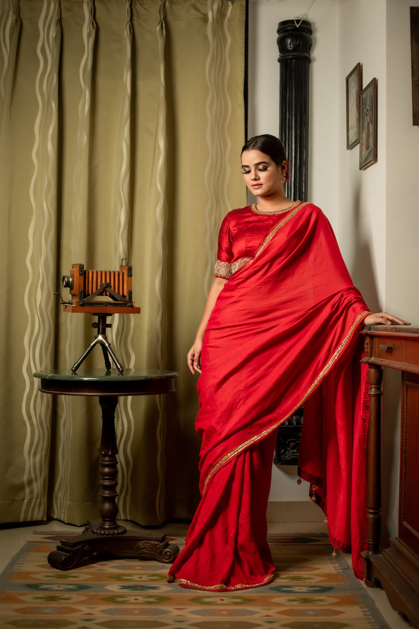 Kundan & Zardozi Hand Embroidered Silk Saree
