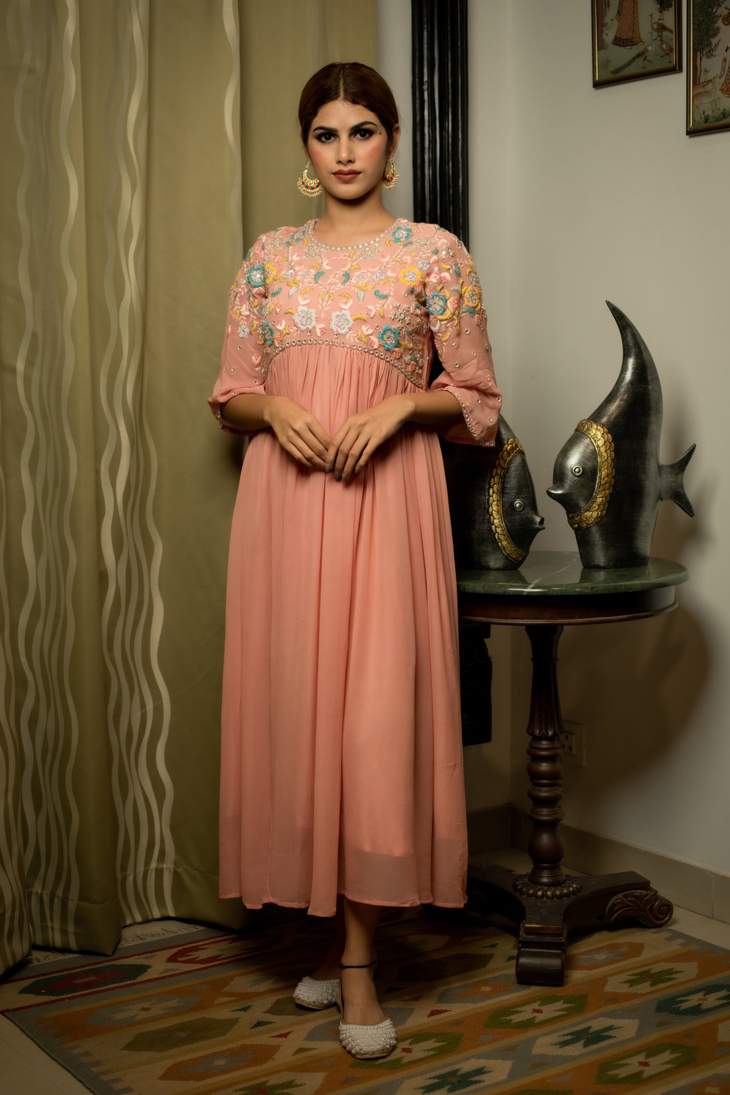 Embellished Floral Mirror Dress