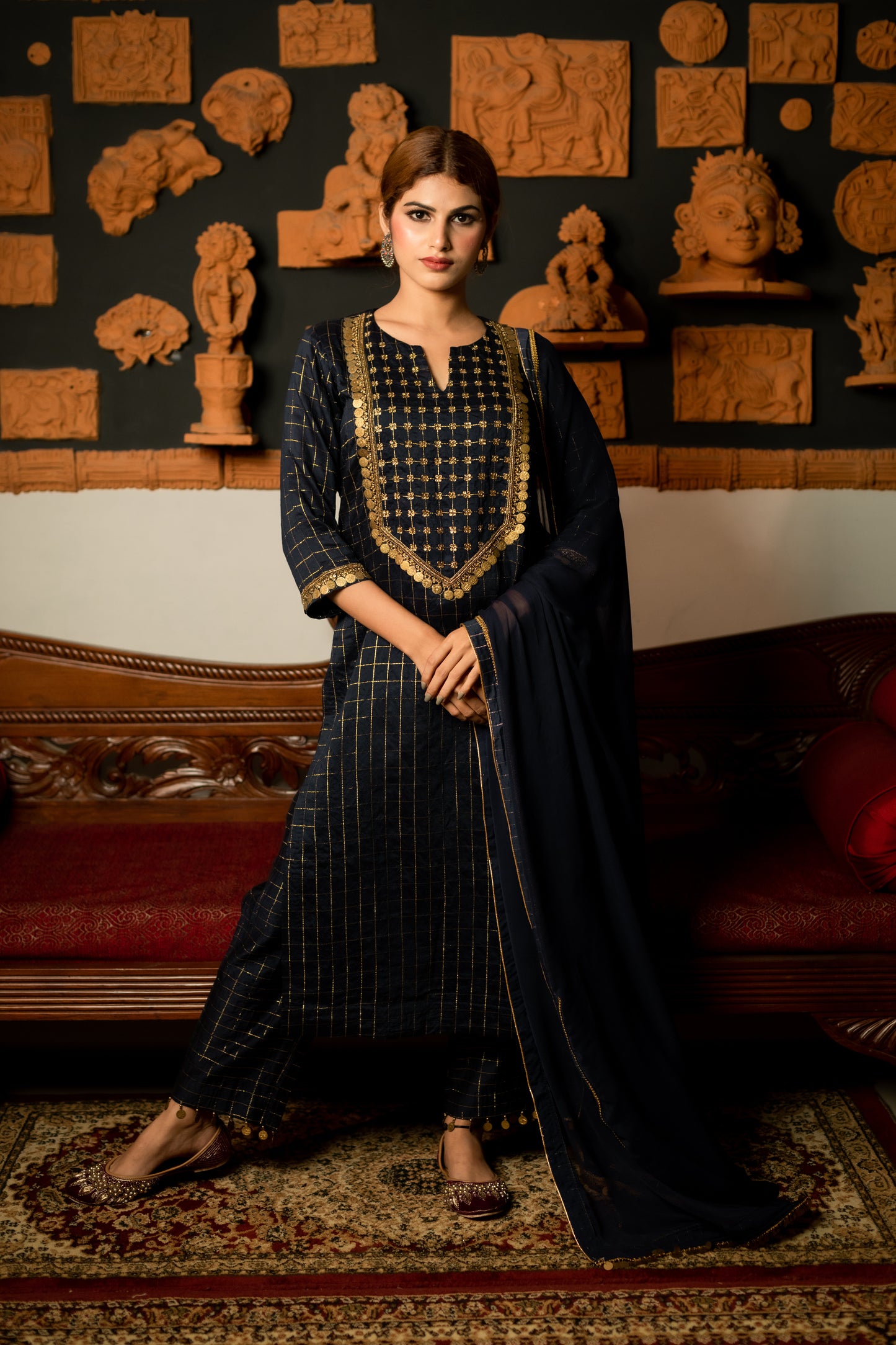 Royal Black Coin Hand Embroidered Set