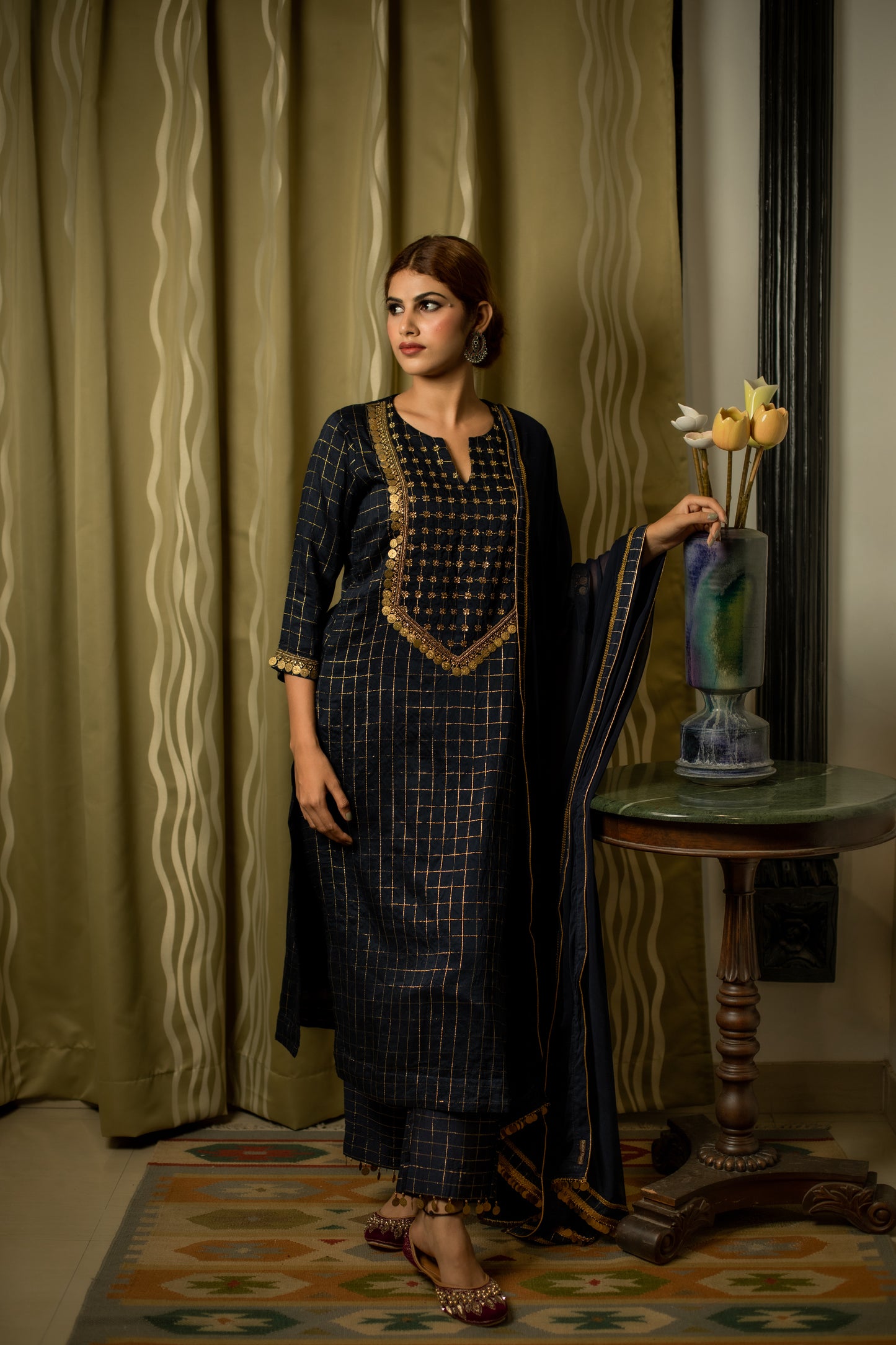 Royal Black Coin Hand Embroidered Set