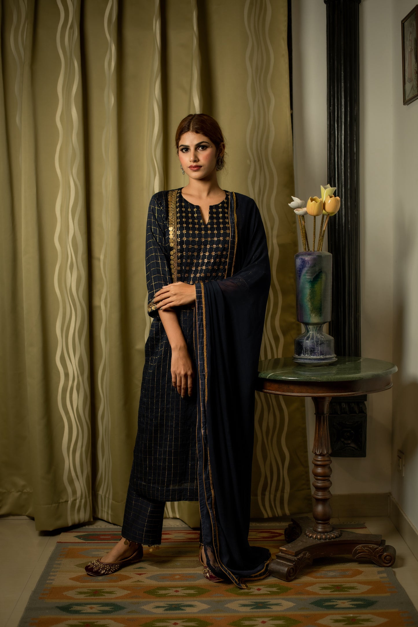 Royal Black Coin Hand Embroidered Set