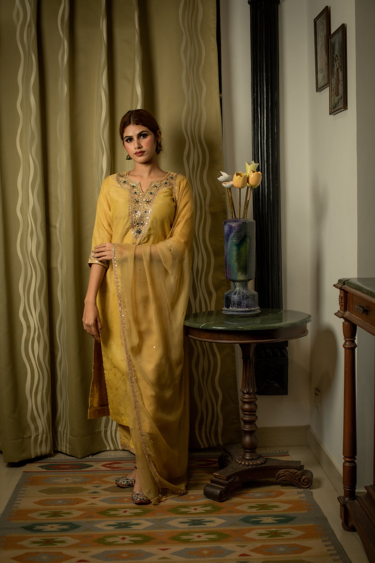 Chartreuse Green Hand Embroidered Kurti set