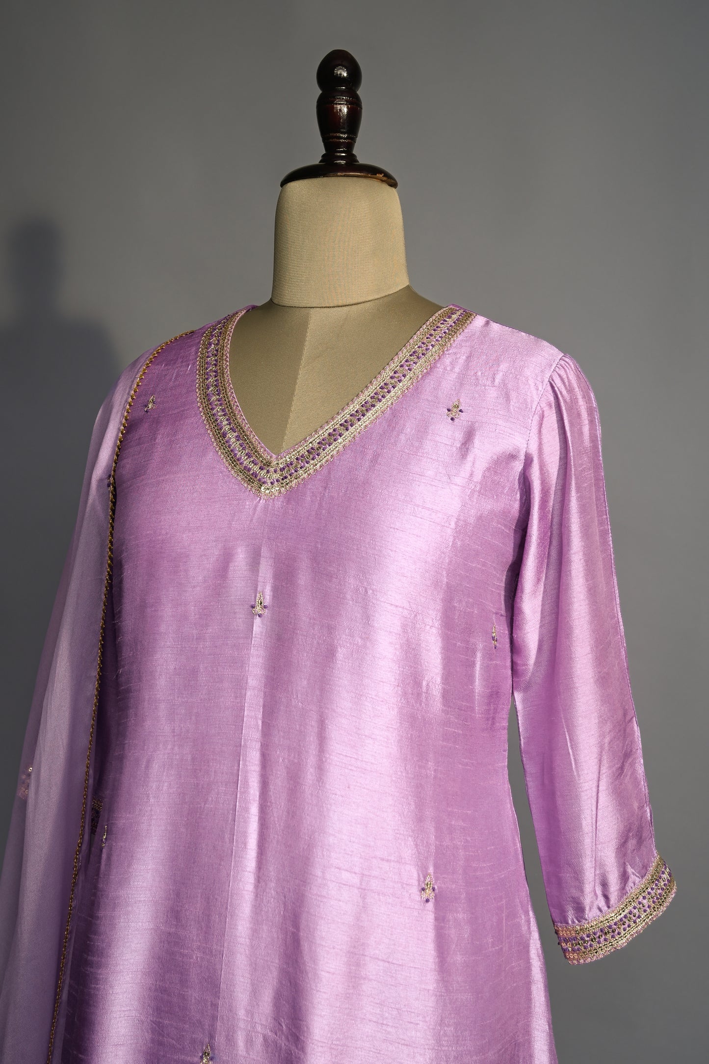 Lilac Hand Embroidered Kurti set