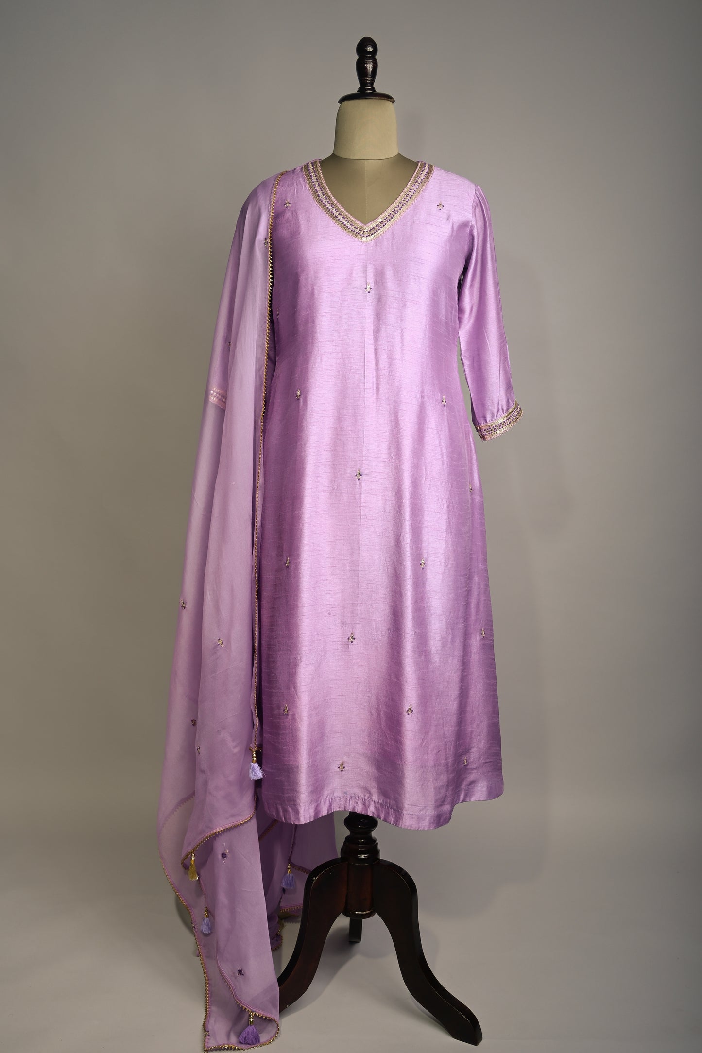Lilac Hand Embroidered Kurti set
