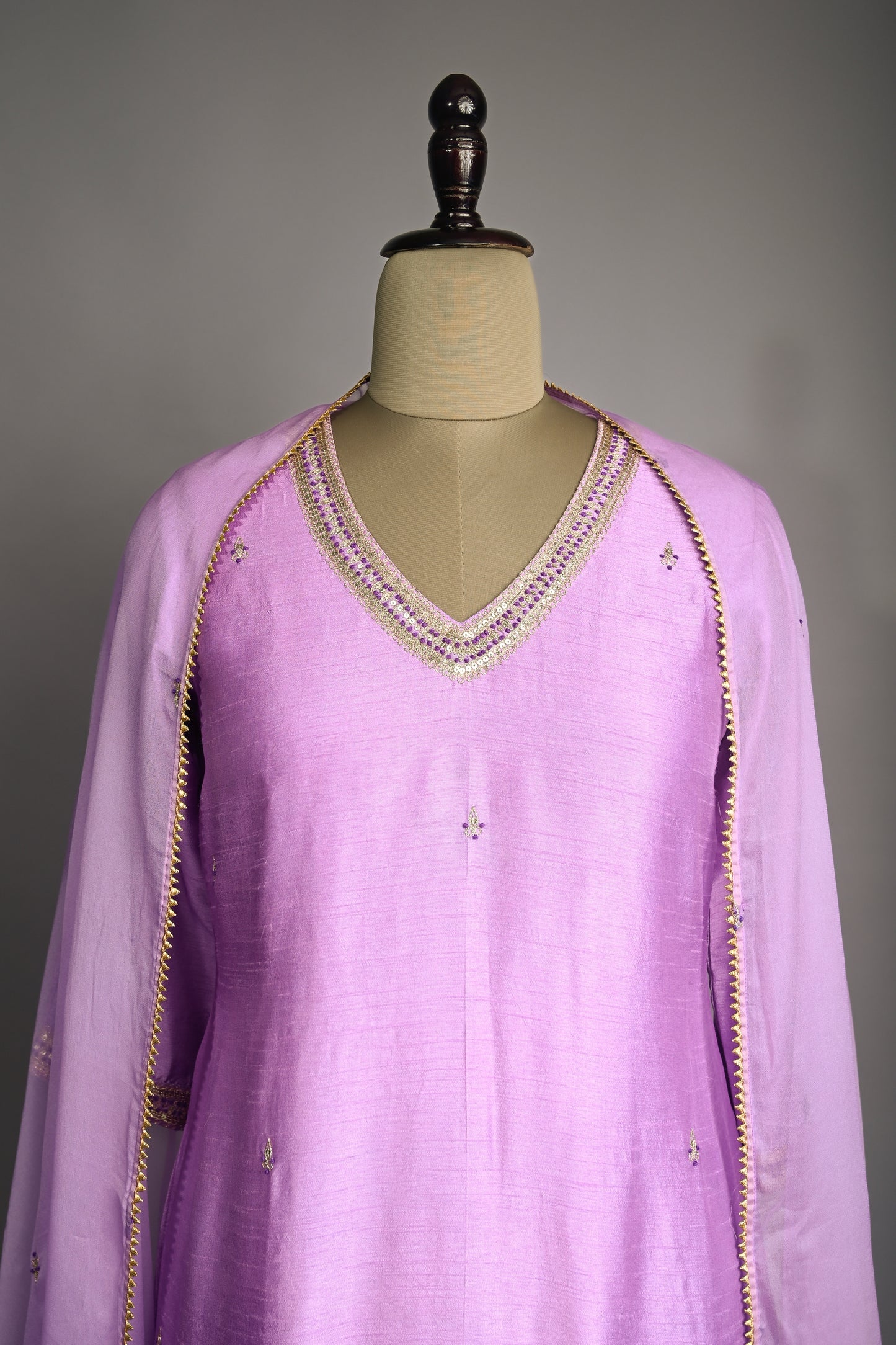 Lilac Hand Embroidered Kurti set