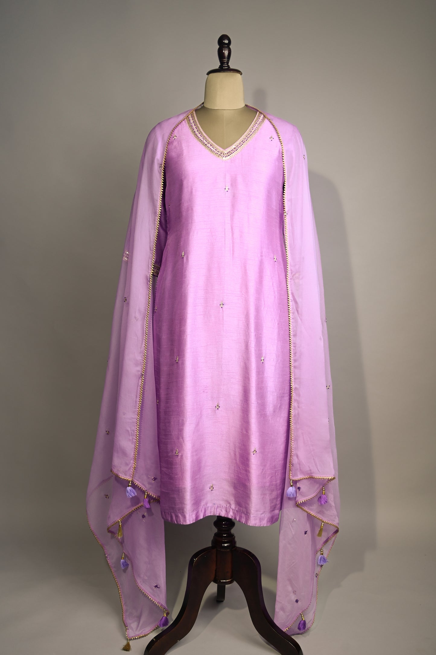 Lilac Hand Embroidered Kurti set