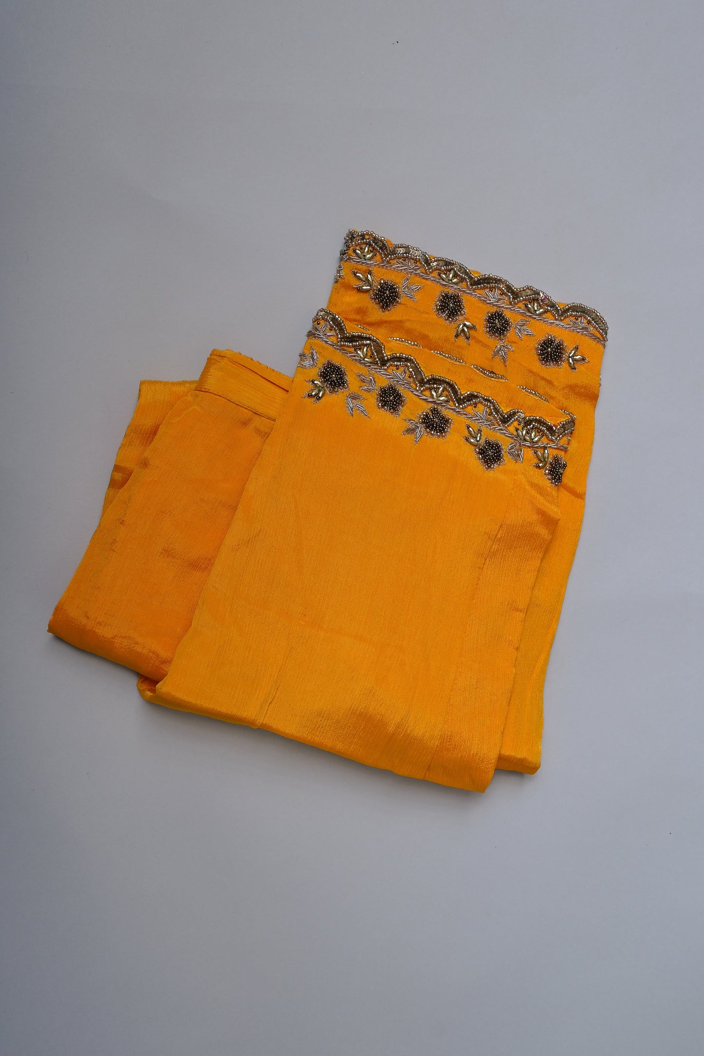 Chrome Yellow A-Line Hand Embroidered Kurti Set