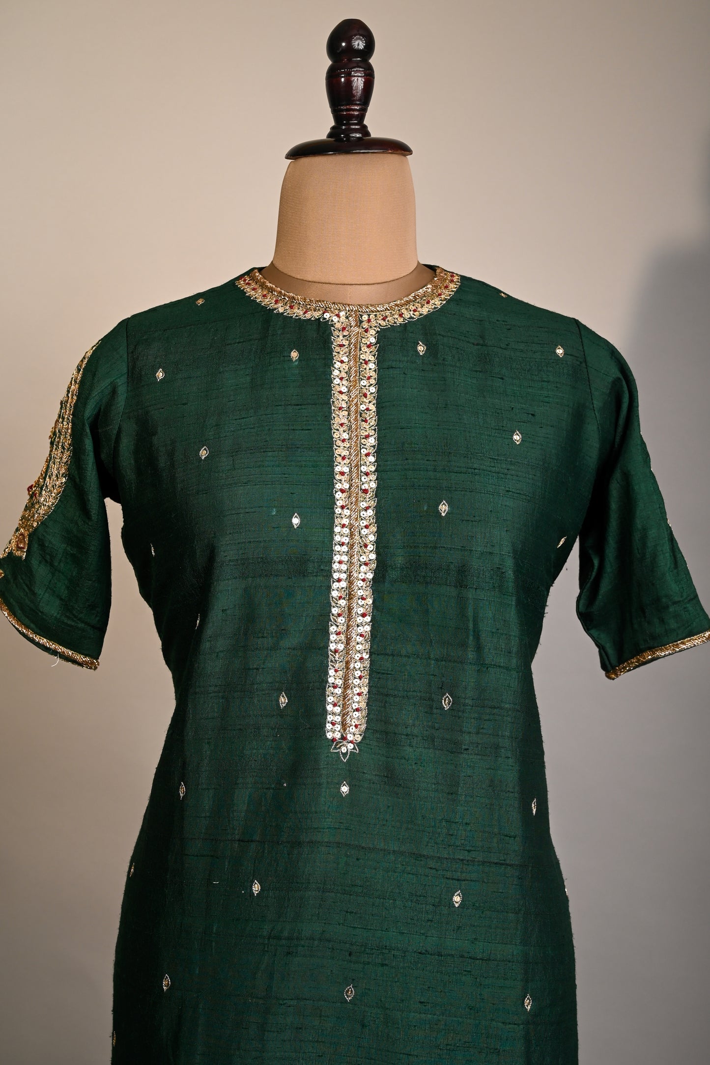 Bottle Green Ambi Hand Embroidered Kurti set