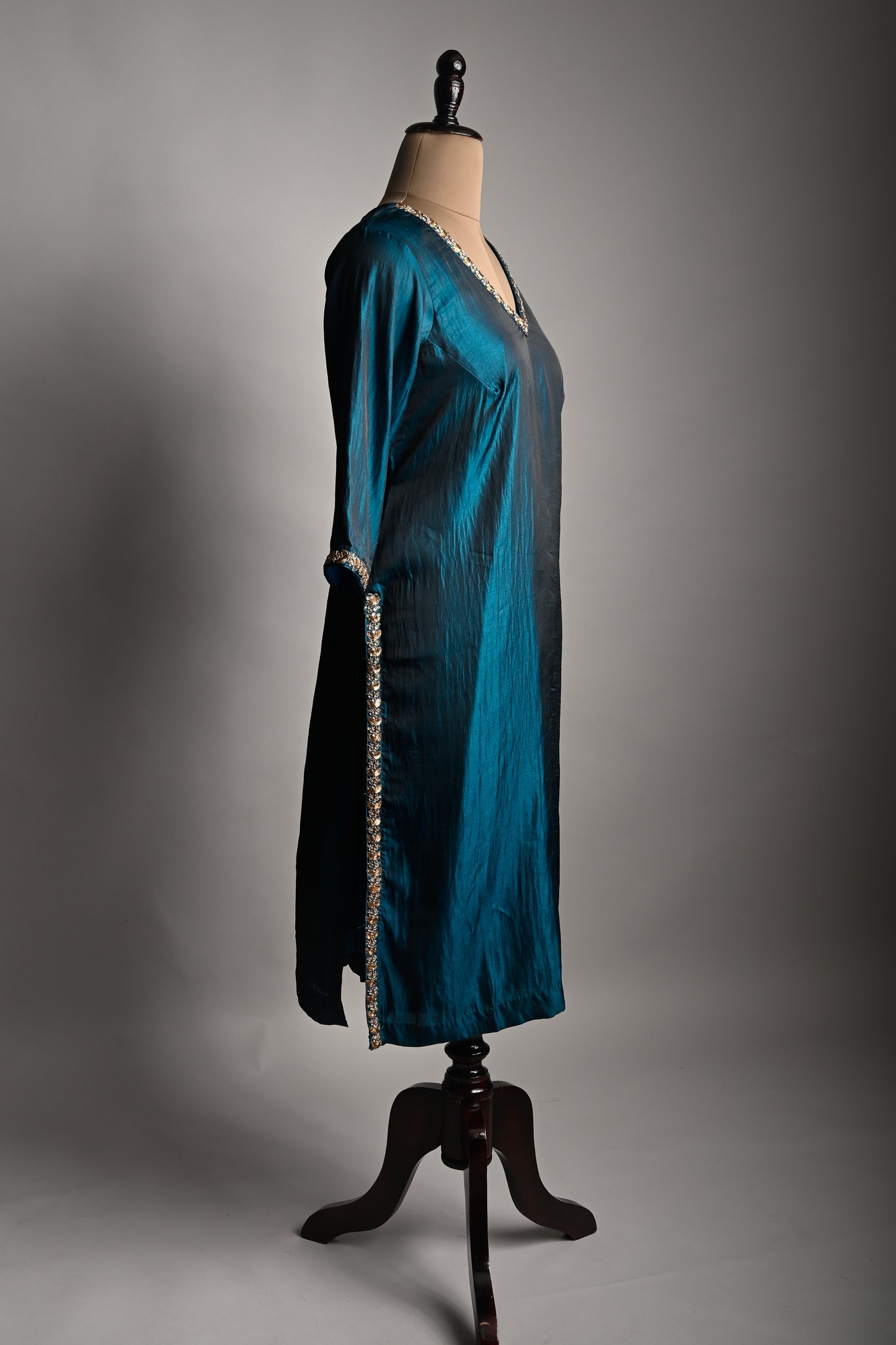 Midnight Blue Hand Embroidered Silk Kurti Set