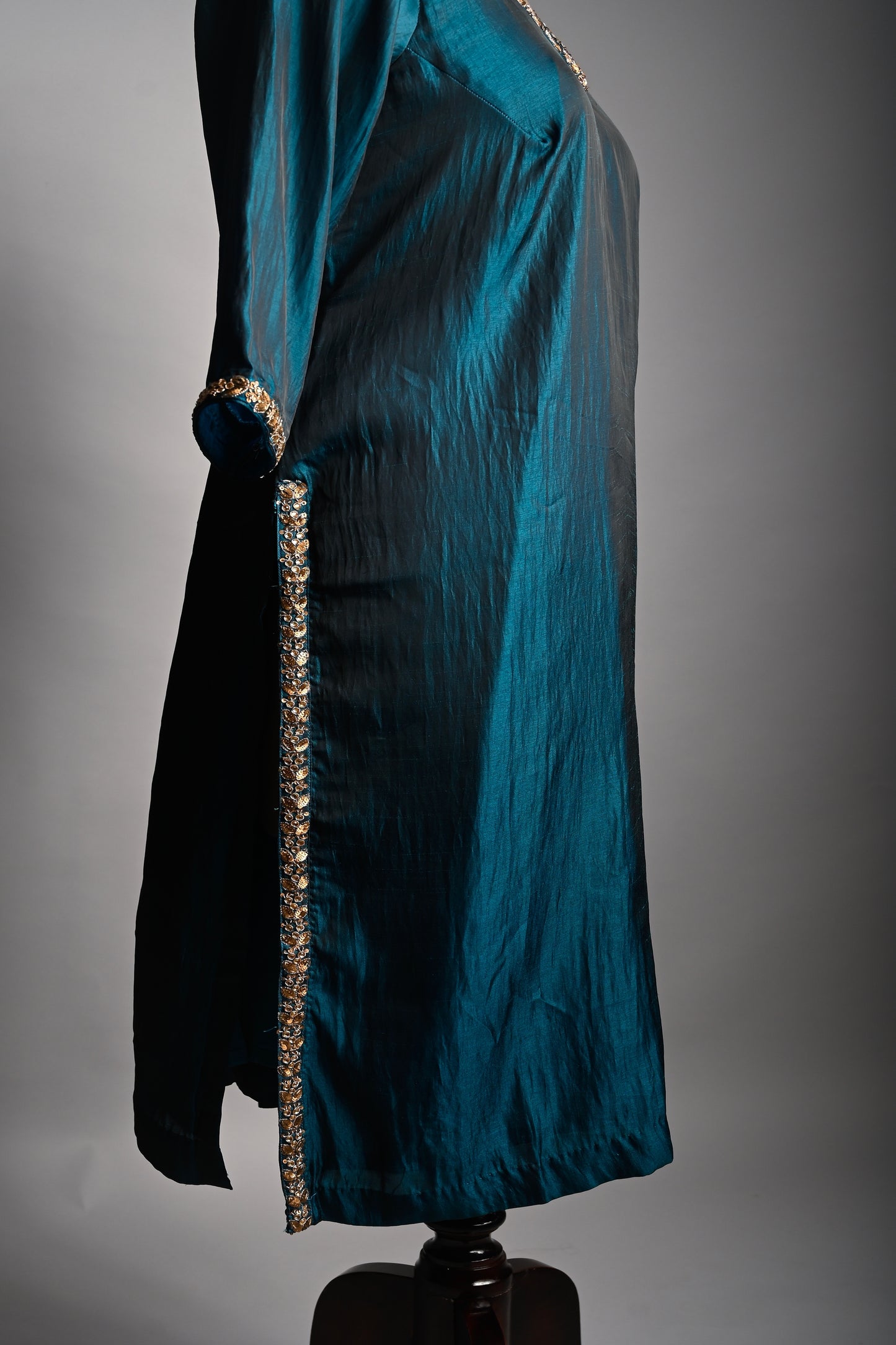 Midnight Blue Hand Embroidered Silk Kurti Set