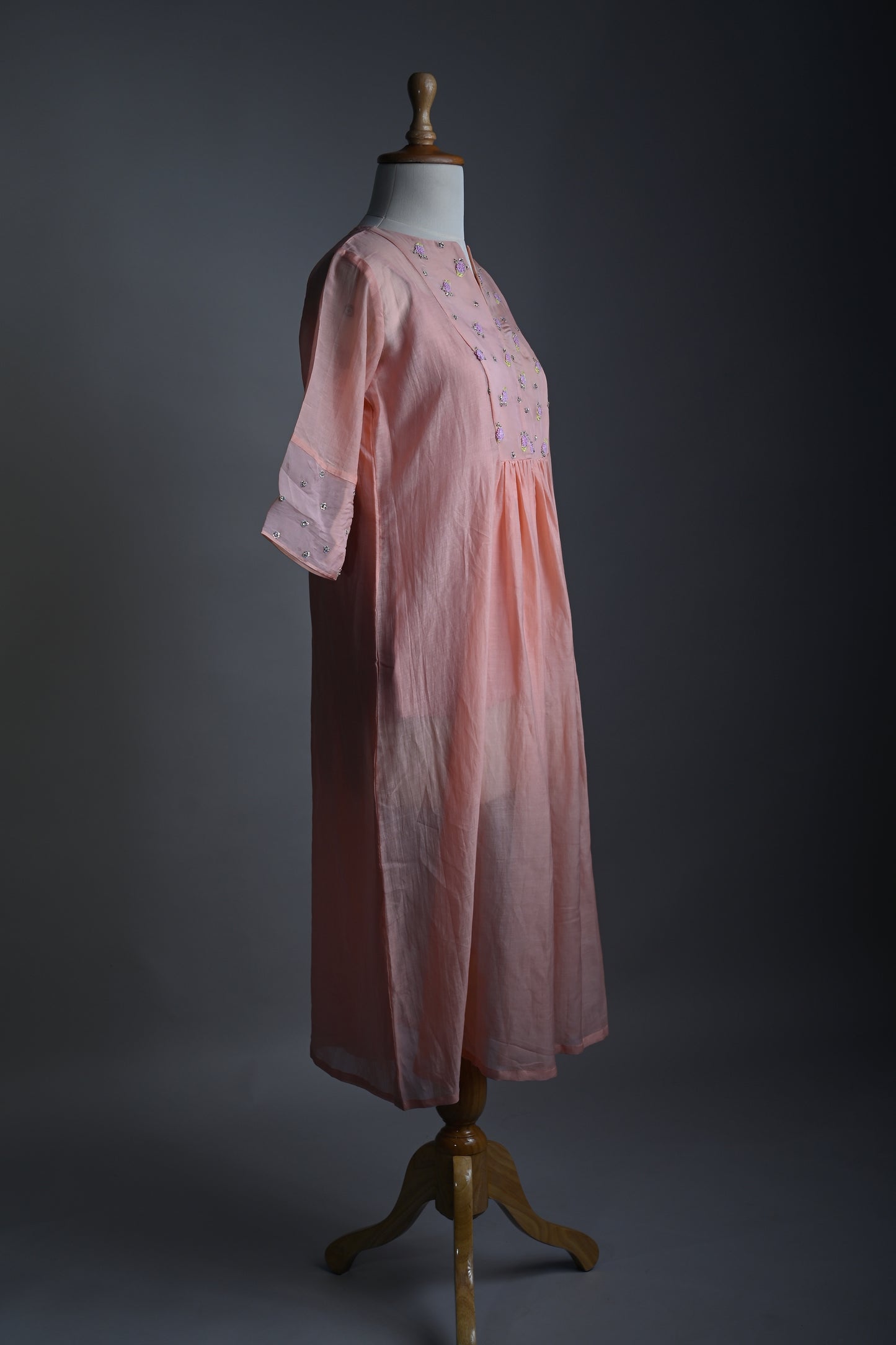 Lavender Flower Embroidery Kurti Set