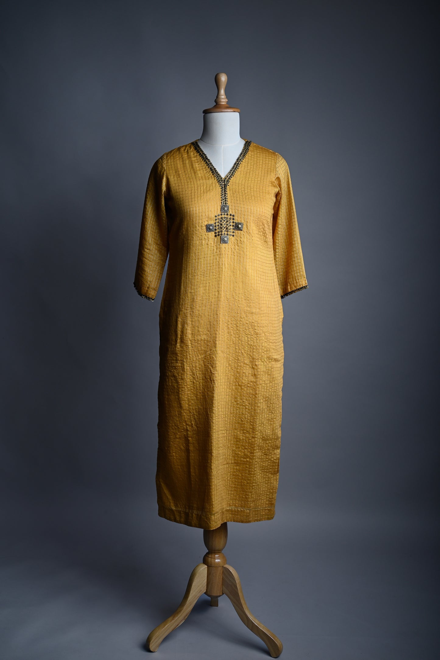 Yellow Ochre Metal Sequins Hand Embroidered set