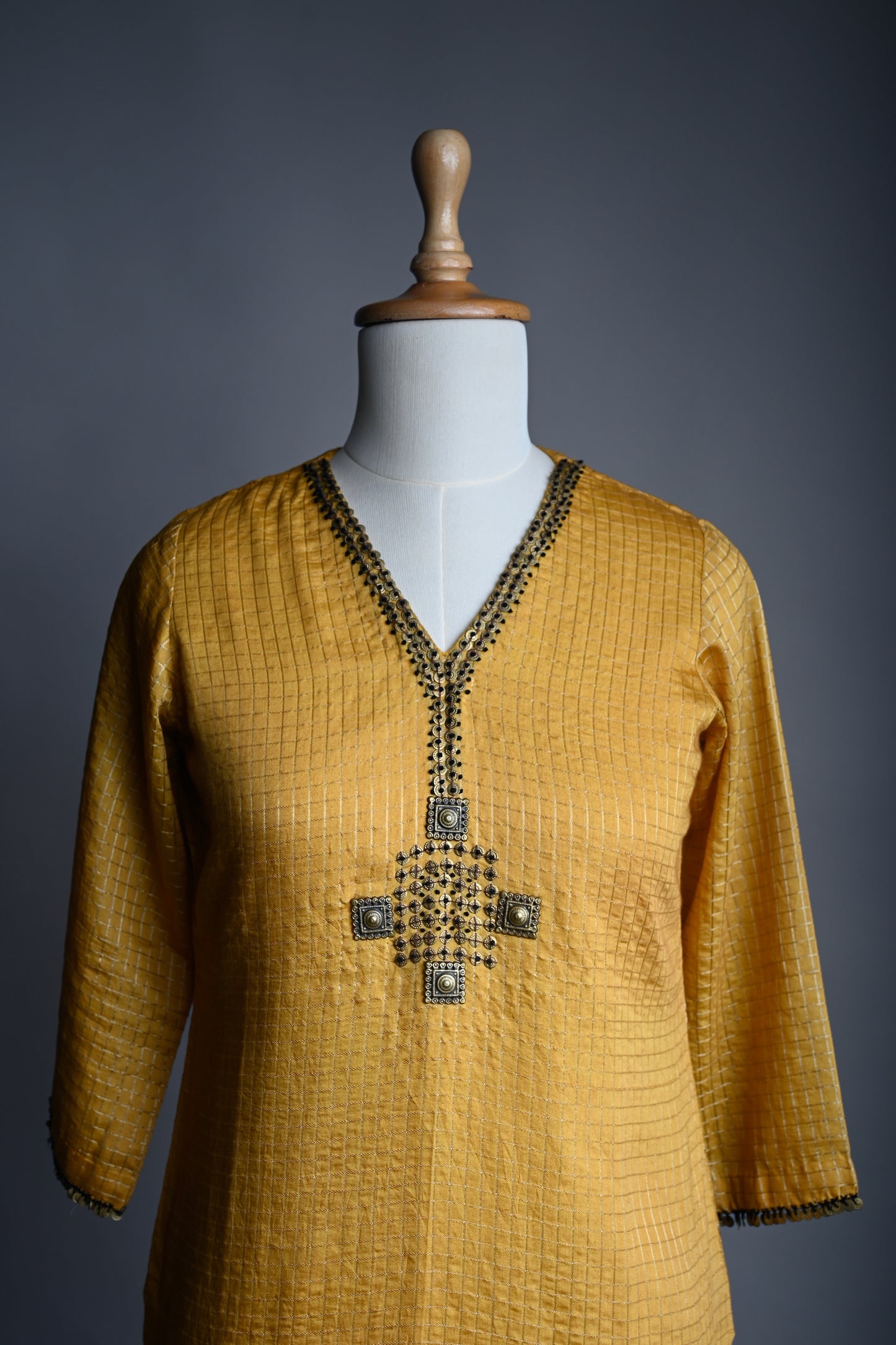 Yellow Ochre Metal Sequins Hand Embroidered set