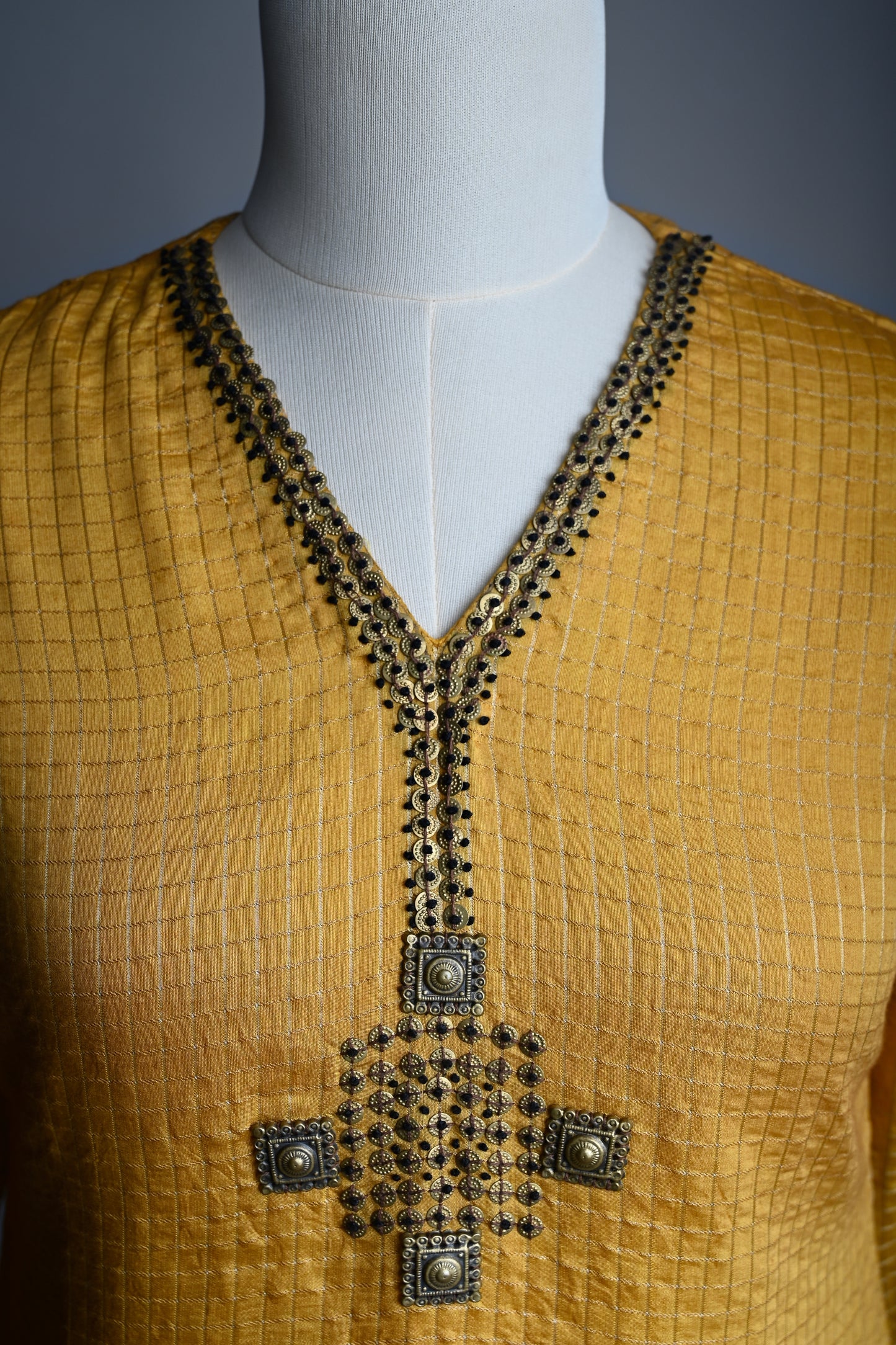 Yellow Ochre Metal Sequins Hand Embroidered set