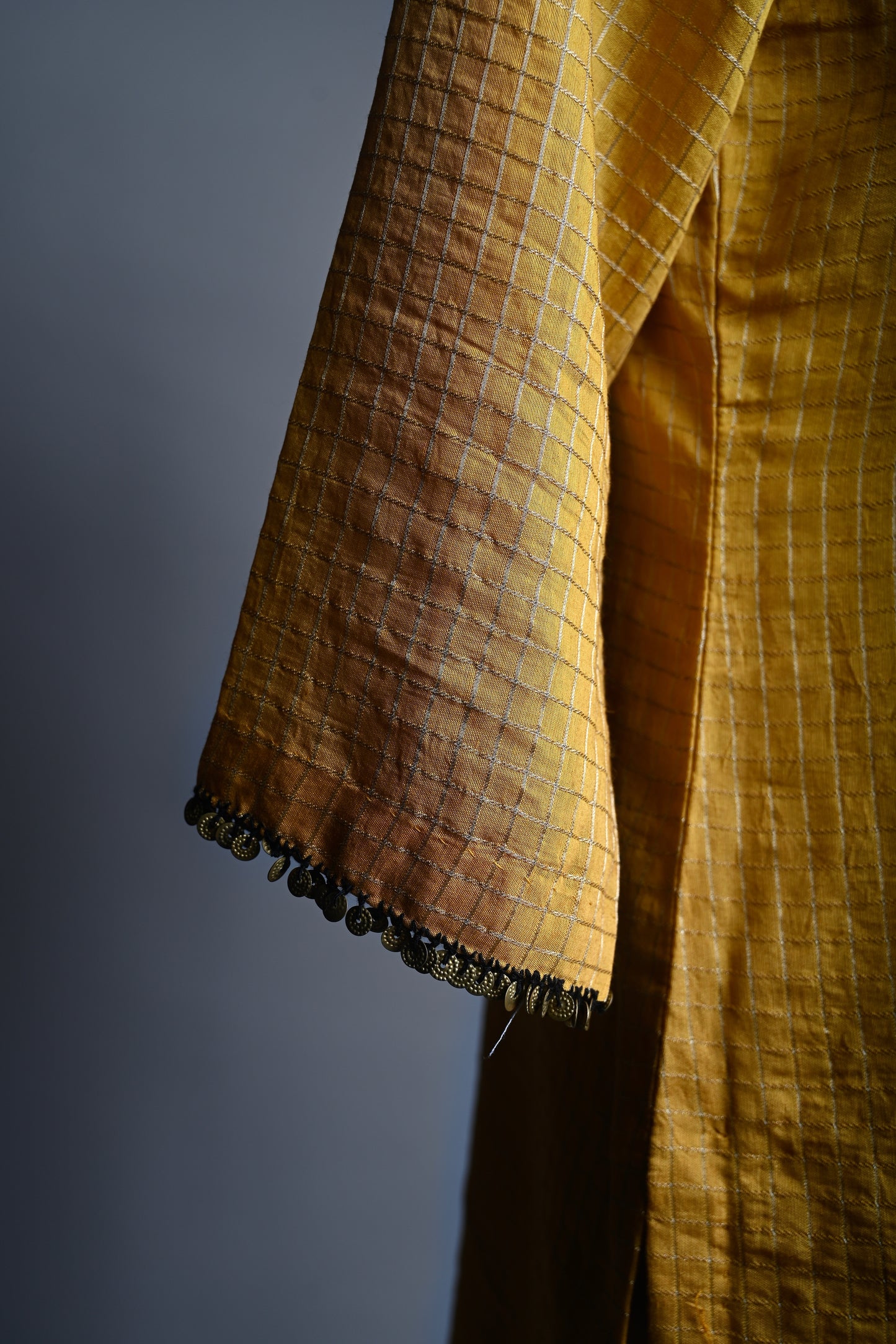 Yellow Ochre Metal Sequins Hand Embroidered set
