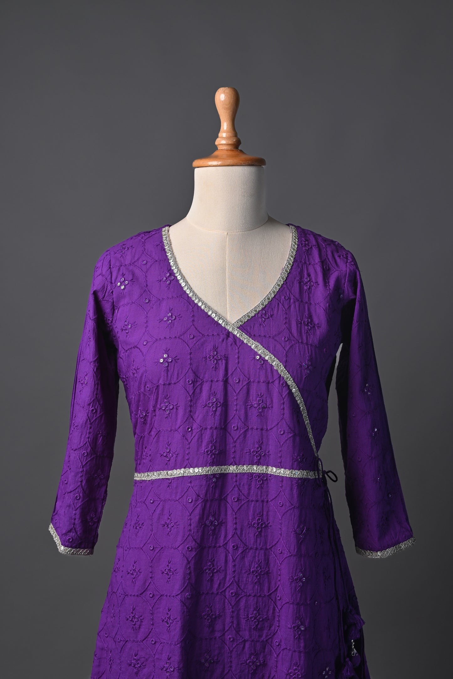 Purple Angrakha Threadwork Kurti and Pants