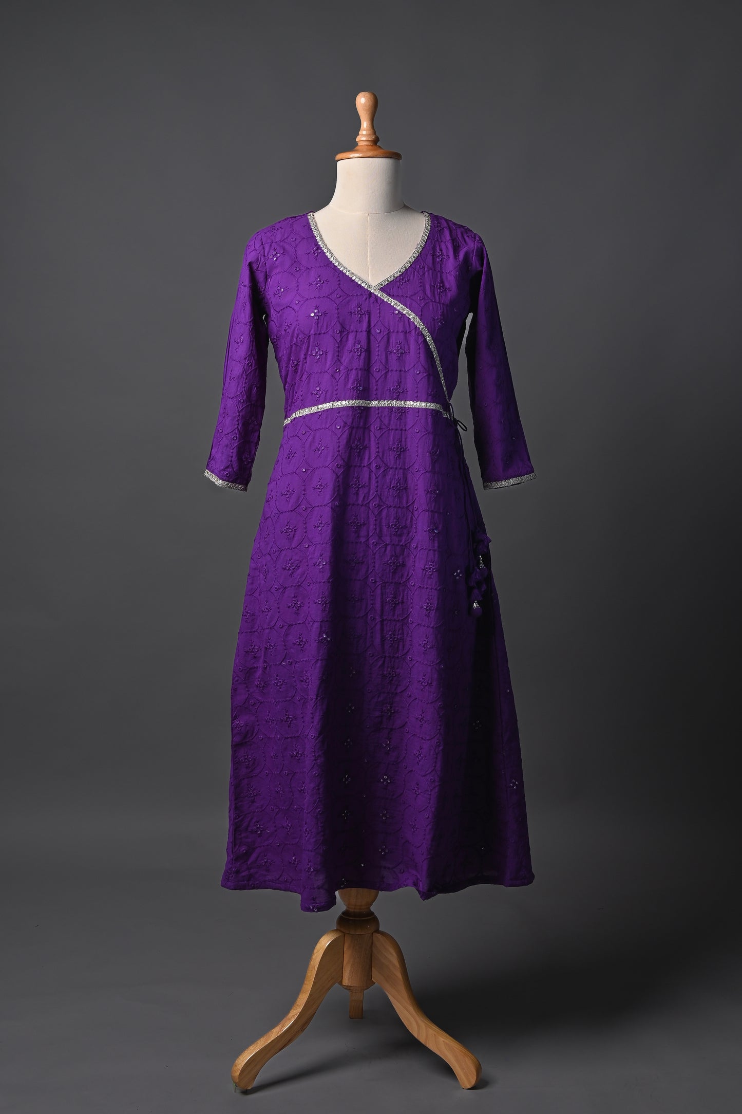 Purple Angrakha Threadwork Kurti and Pants