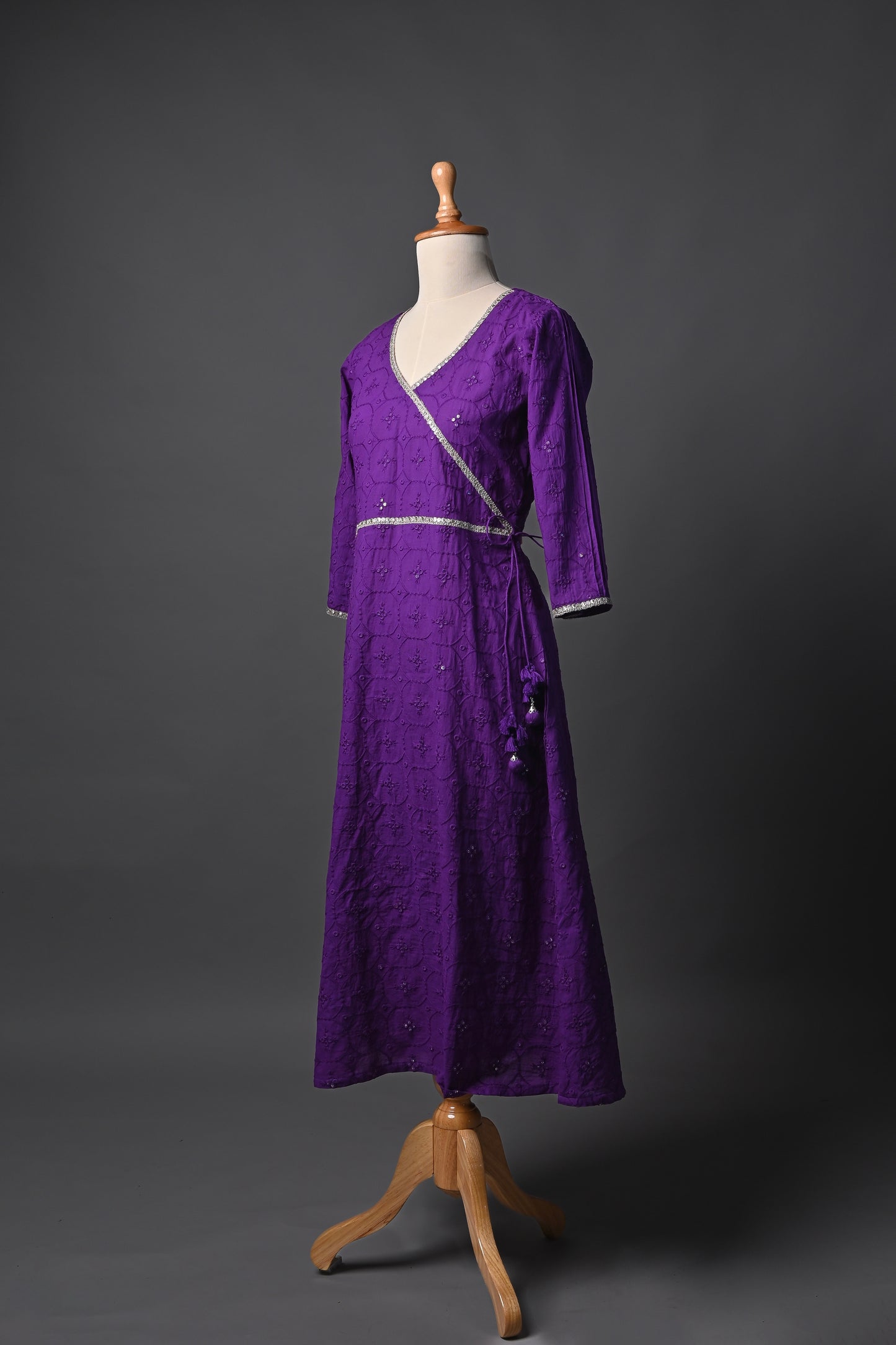 Purple Angrakha Threadwork Kurti and Pants