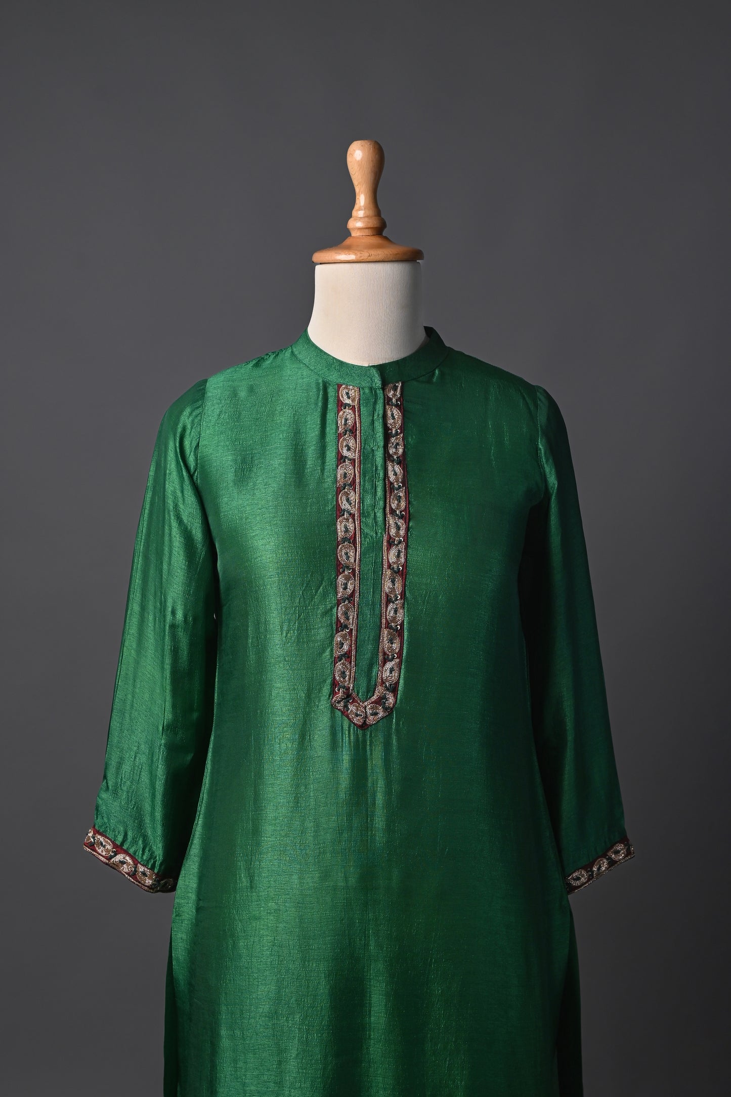 Silk Mandarine Collar Hand Embroidered Kurti