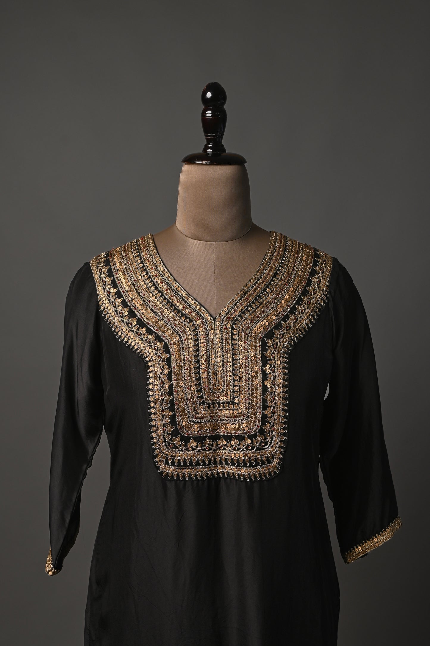 Regal Black Hand Embroidered Yoke Kurti set