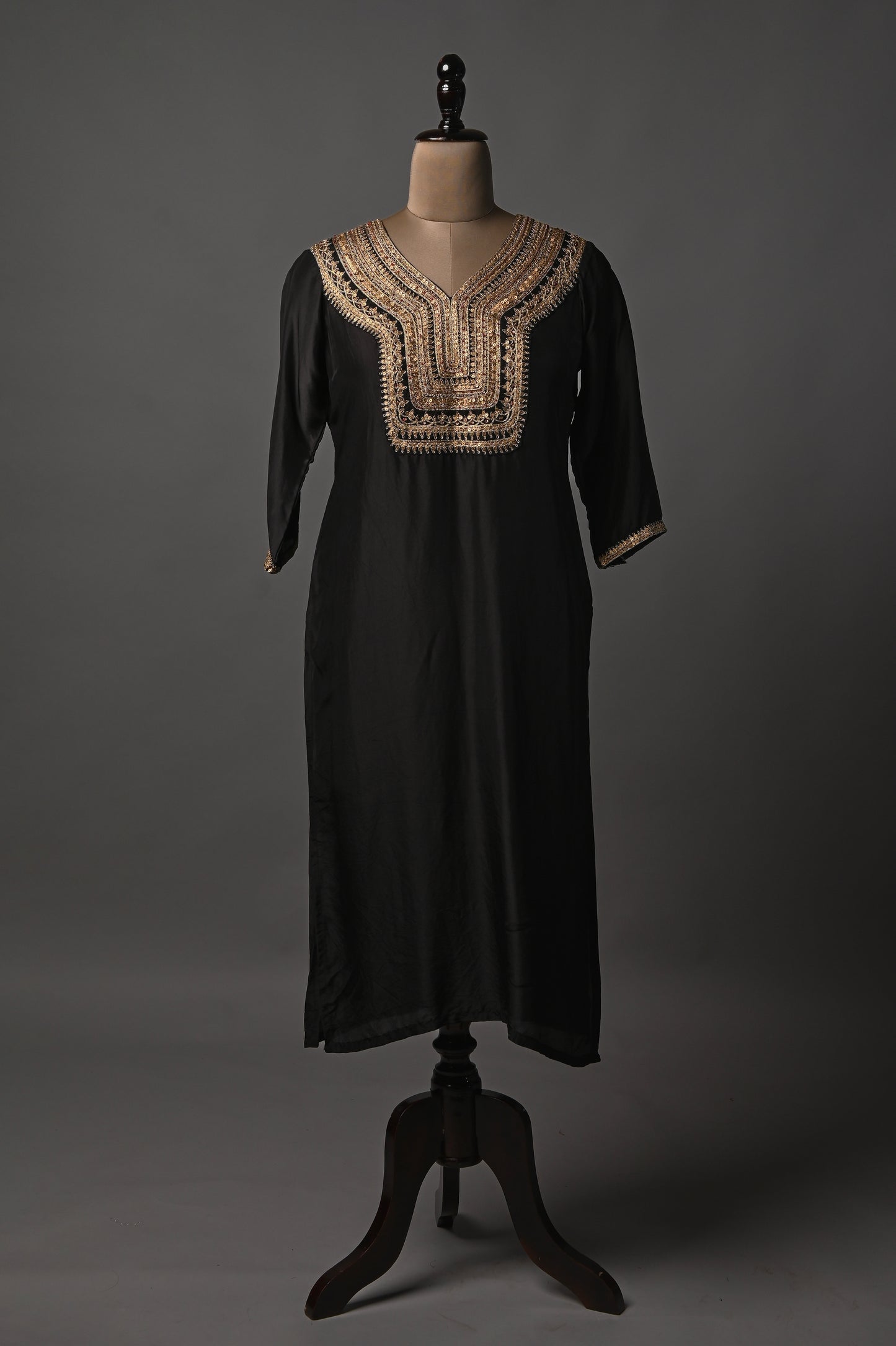 Regal Black Hand Embroidered Yoke Kurti set