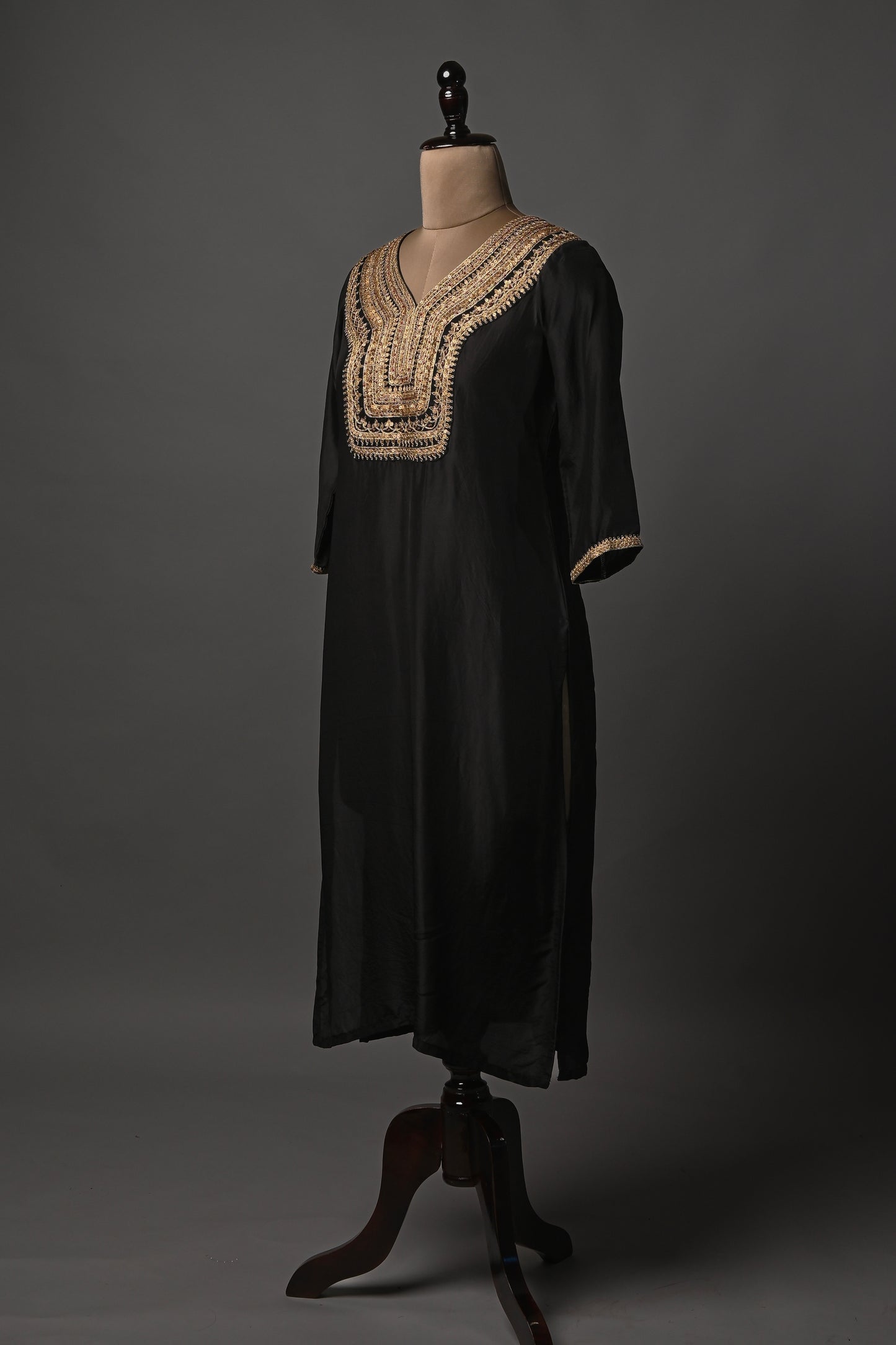 Regal Black Hand Embroidered Yoke Kurti set