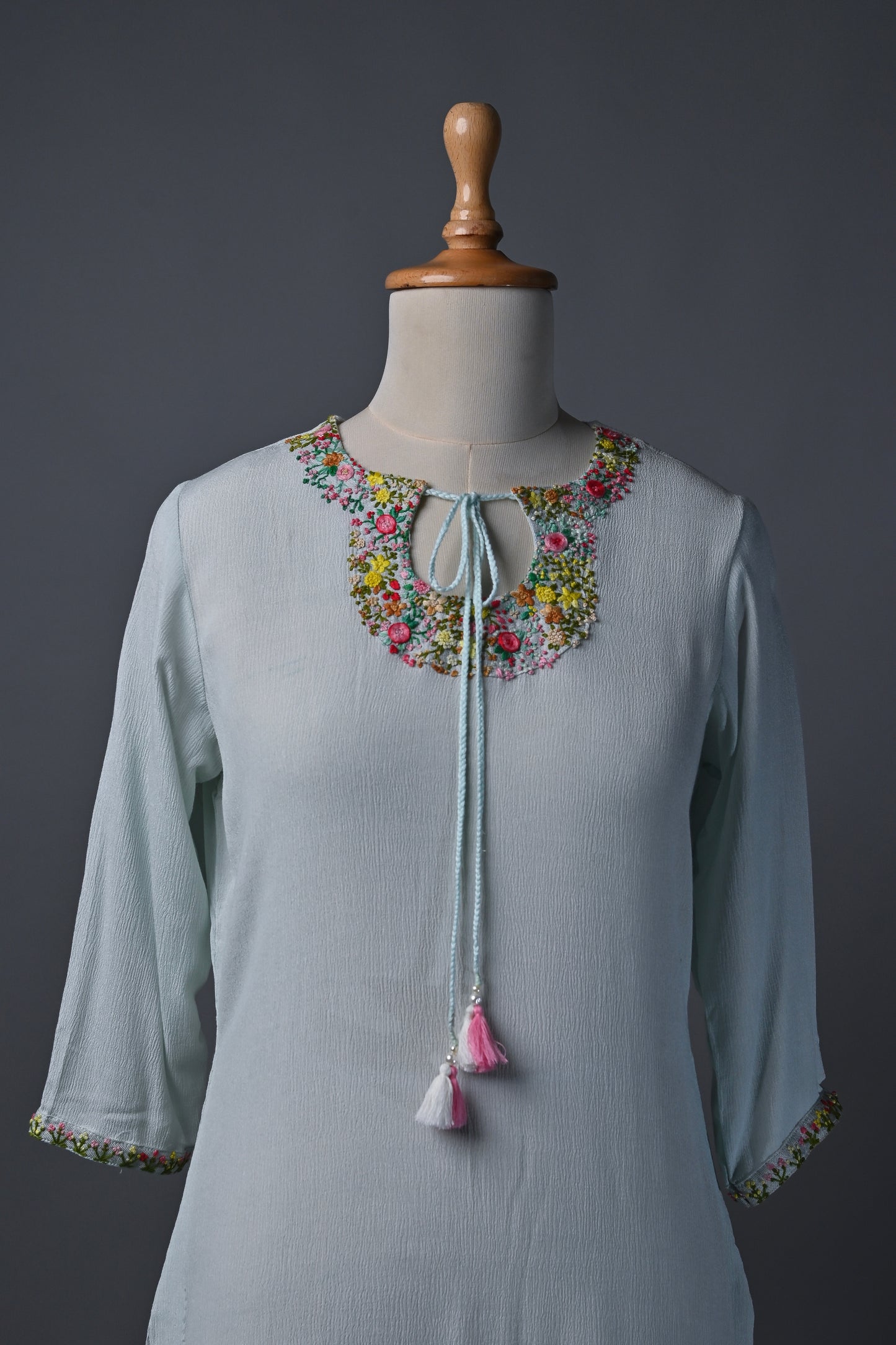 Pastel Ocean Hand Embroidery Kurti set