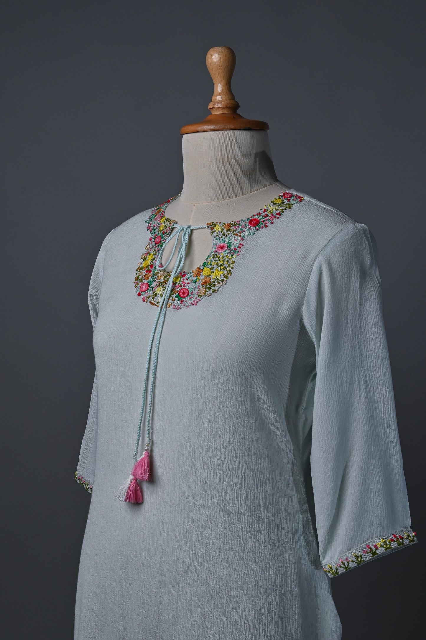 Pastel Ocean Hand Embroidery Kurti set