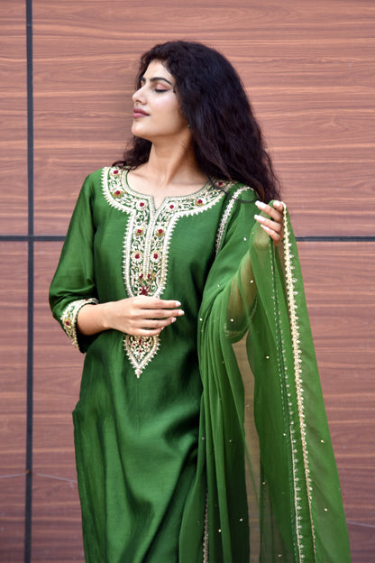 Fern Green Sequins & Zardozi Hand Embroidered Kurti set