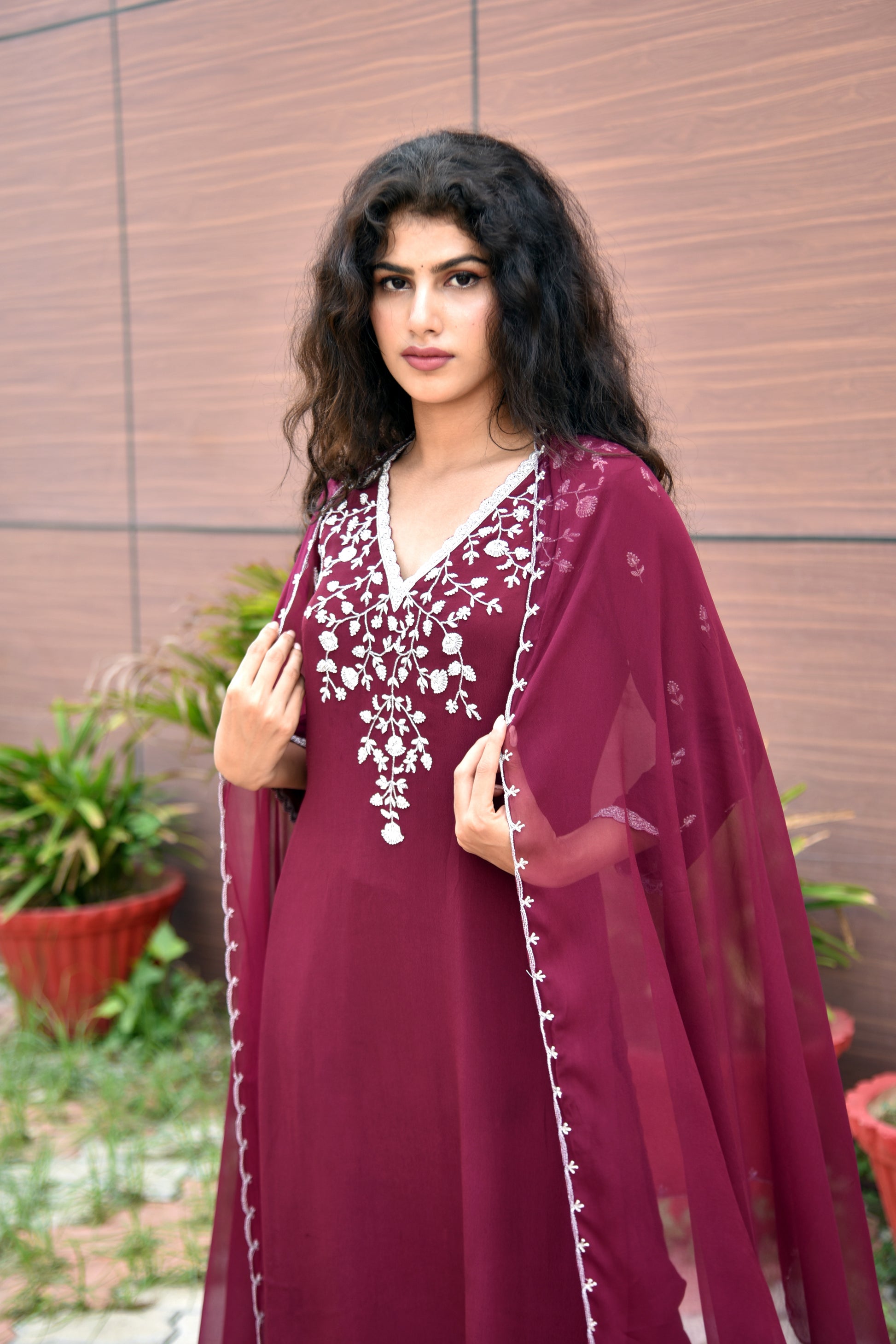 Merlot Wine Pearl & Zardozi work Hand Embroidered Kurti set Shalini Gupta Merlot Wine Pearl & Zardozi work Hand Embroidered Kurti set Shalini Gupta