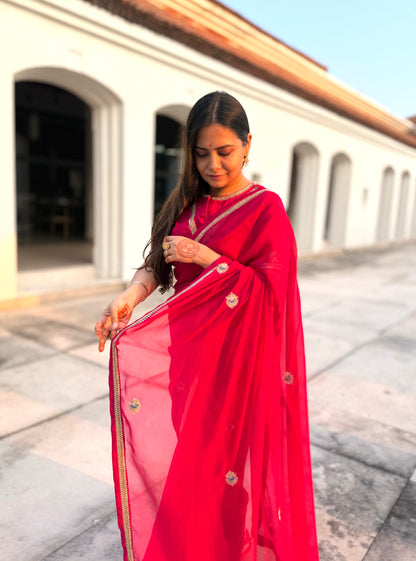 Raatrani Gul pink organza saree