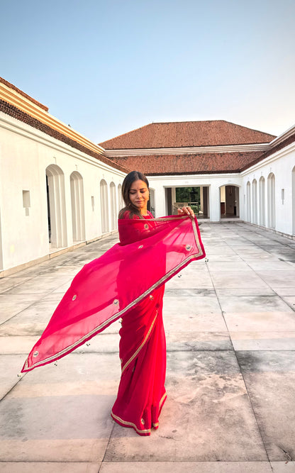 Raatrani Gul pink organza saree