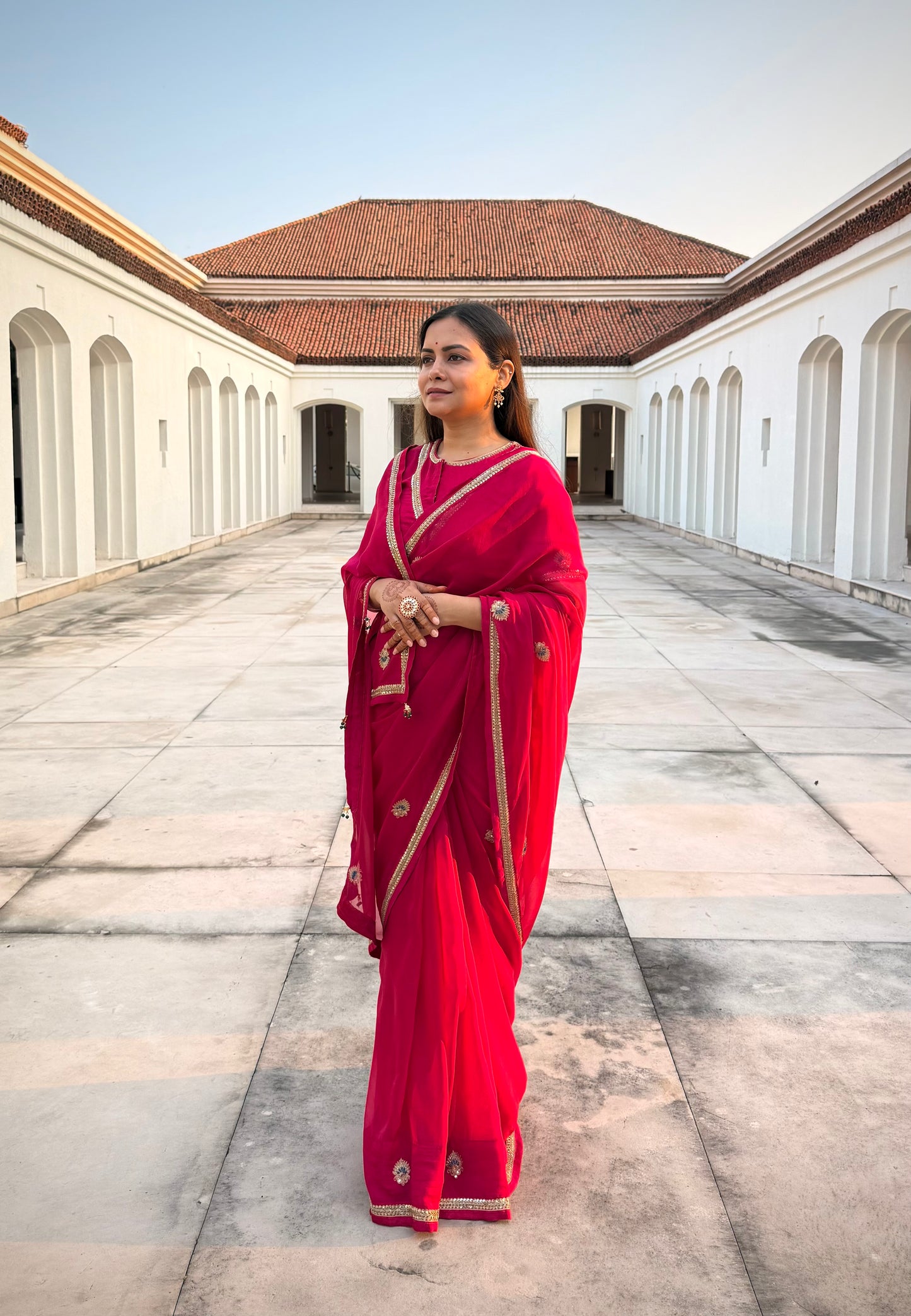 Raatrani Gul pink organza saree