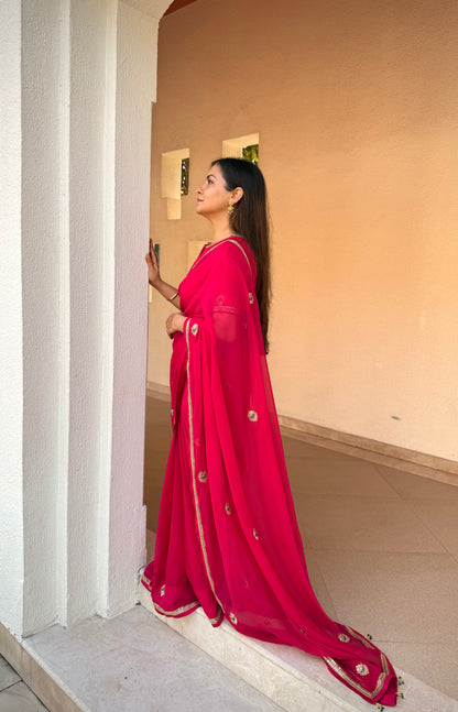 Raatrani Gul pink organza saree