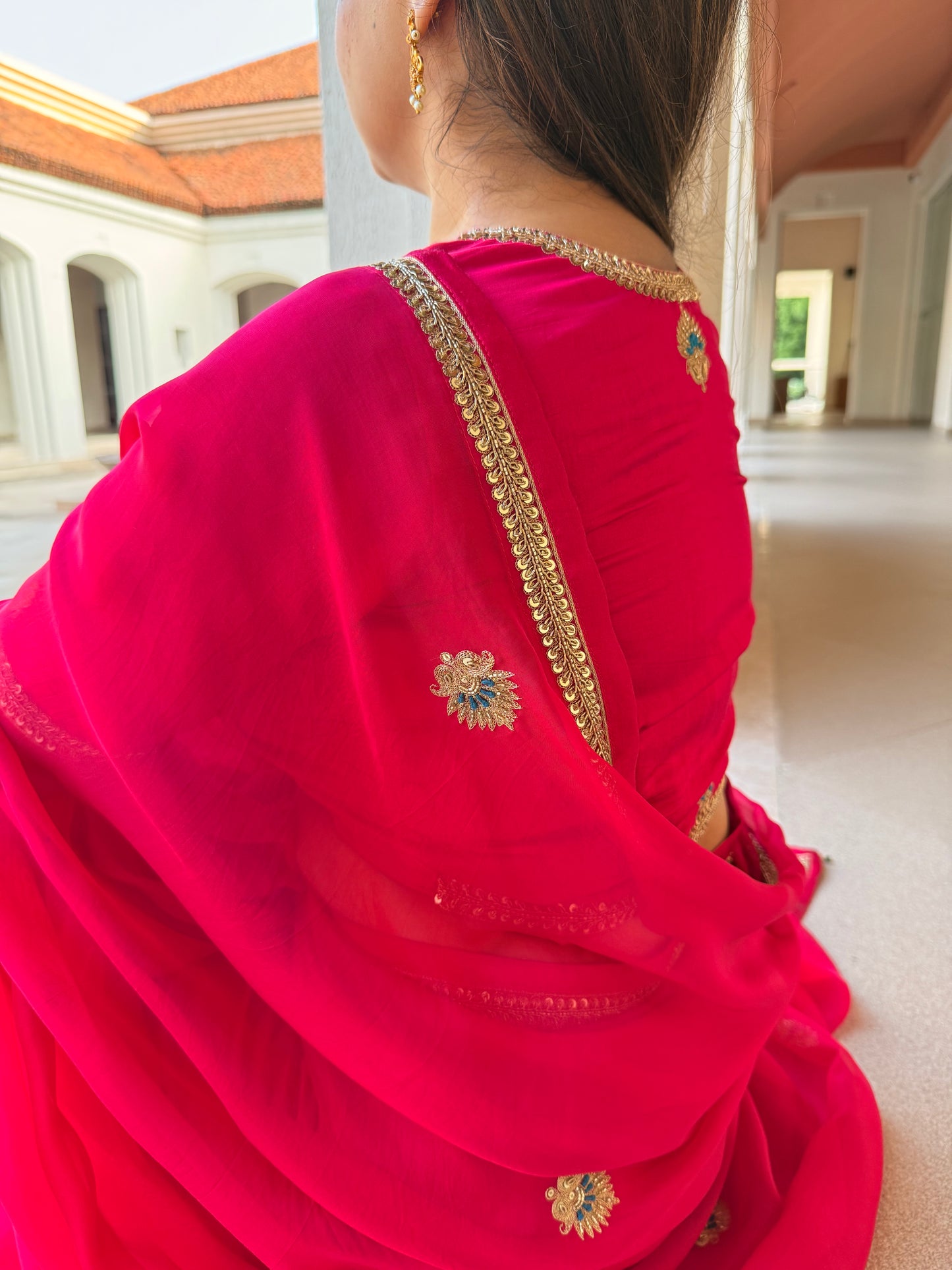 Raatrani Gul pink organza saree