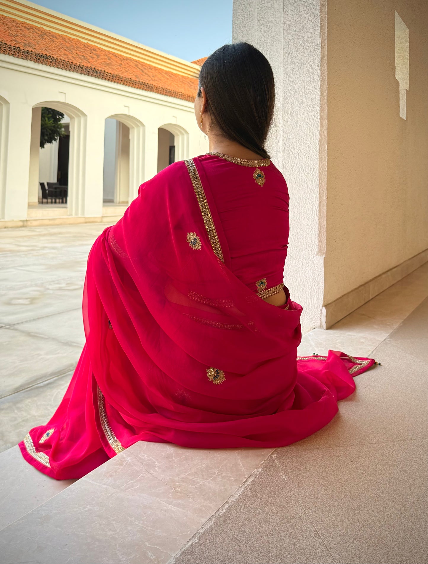 Raatrani Gul pink organza saree